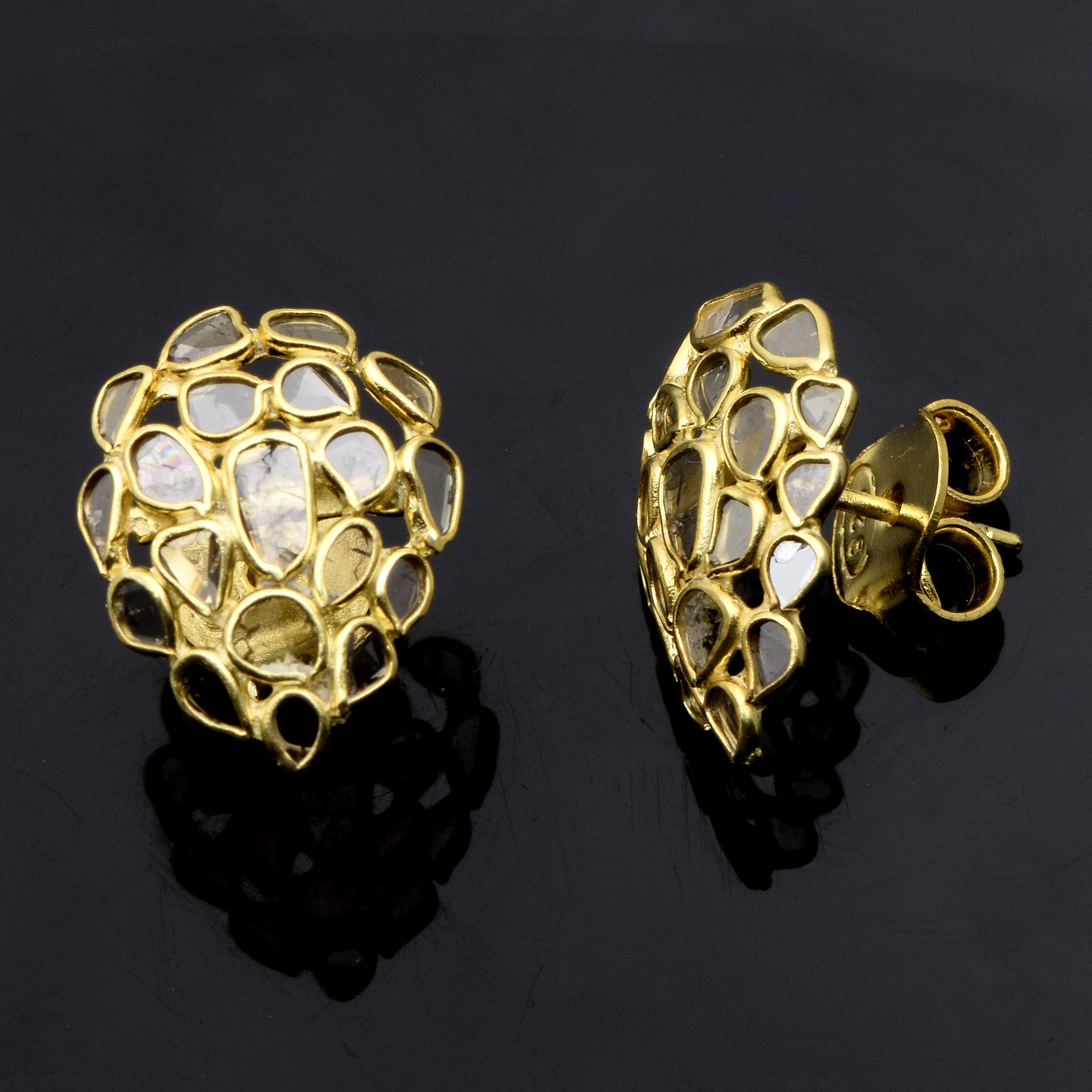 2.05 CTW Diamond Polki Pear Shaped Studs