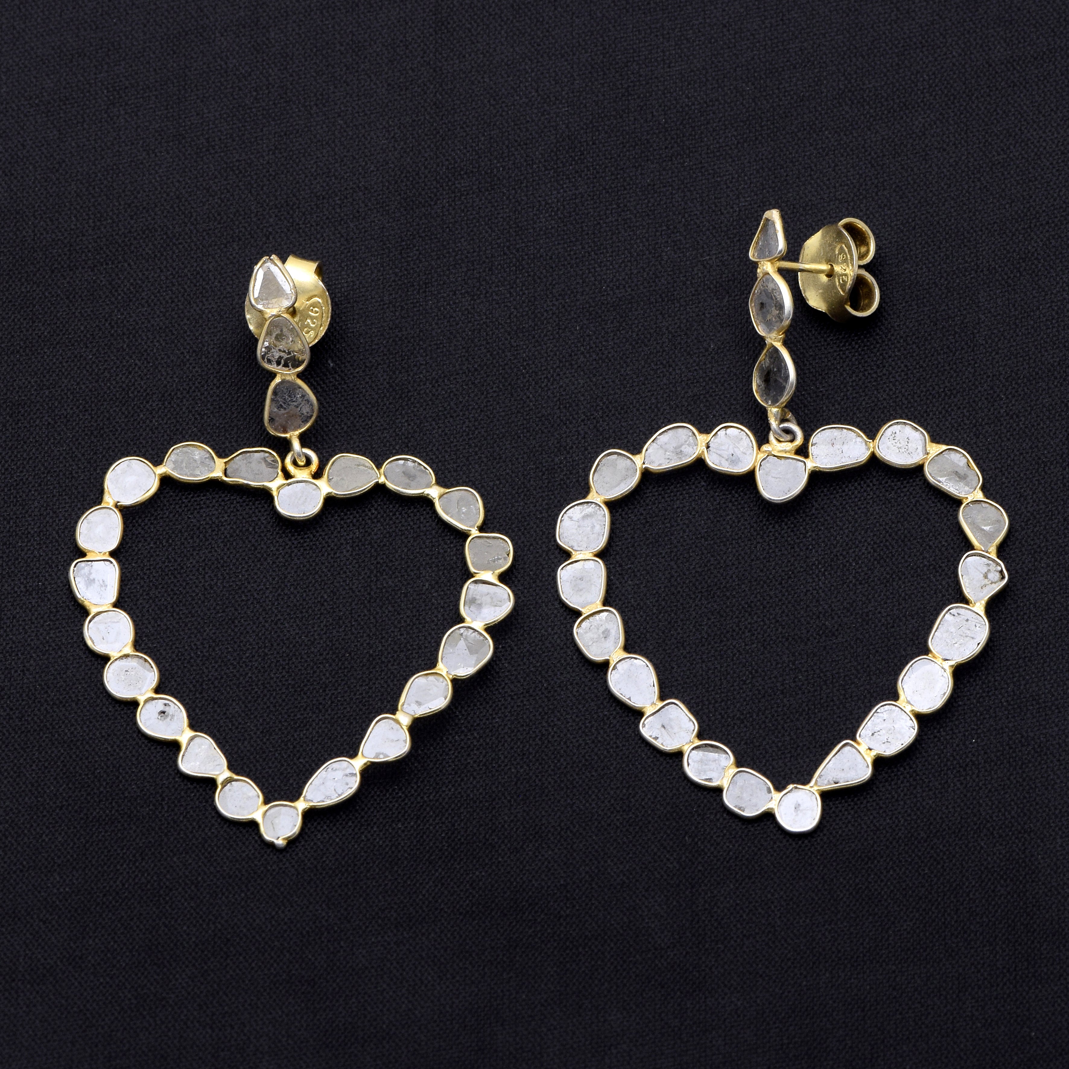 3.50 CTW Diamond Polki Heart Dangle Earrings