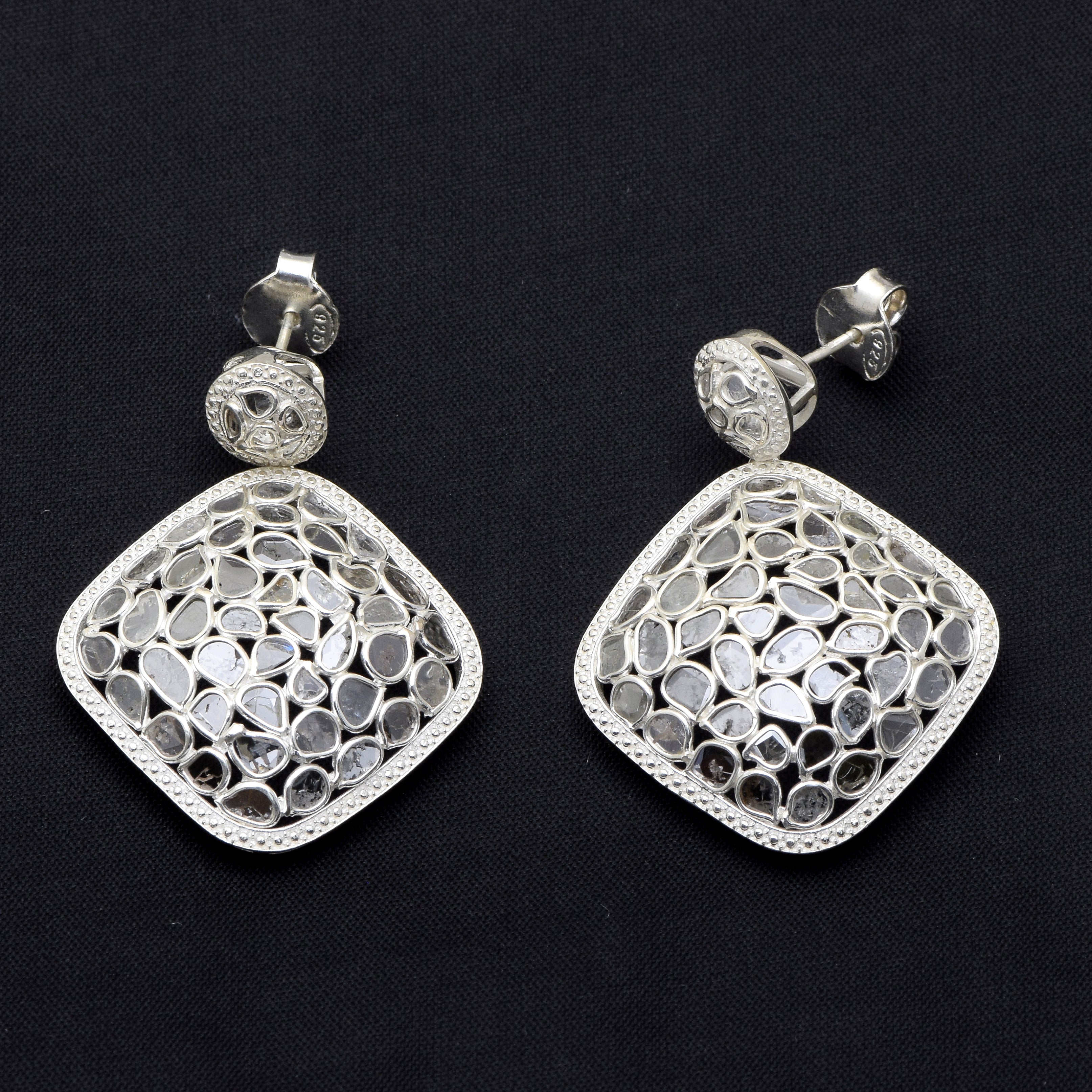 6.70 CTW Diamond Polki Square Dangle Earrings