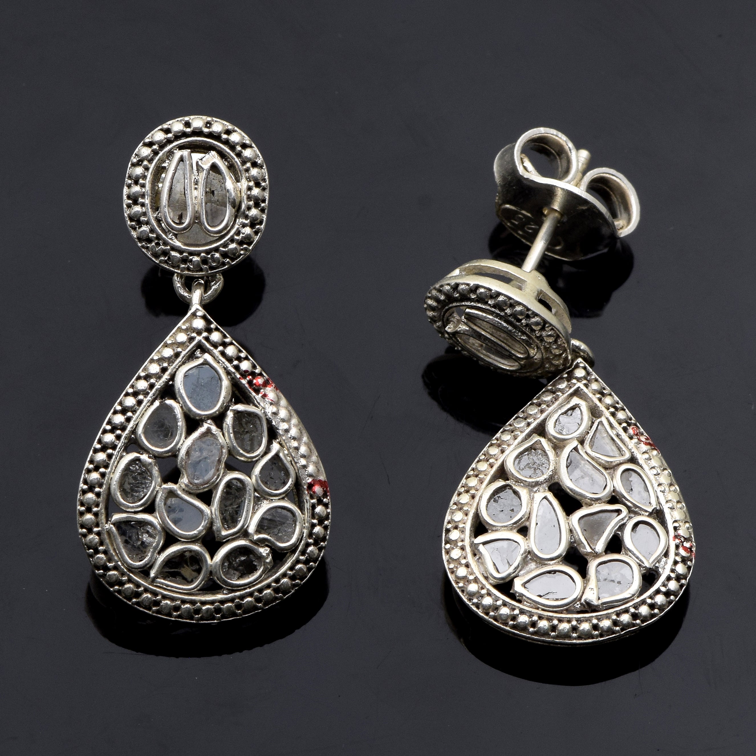 0.80 CTW Diamond Polki Pear Dangle Earrings