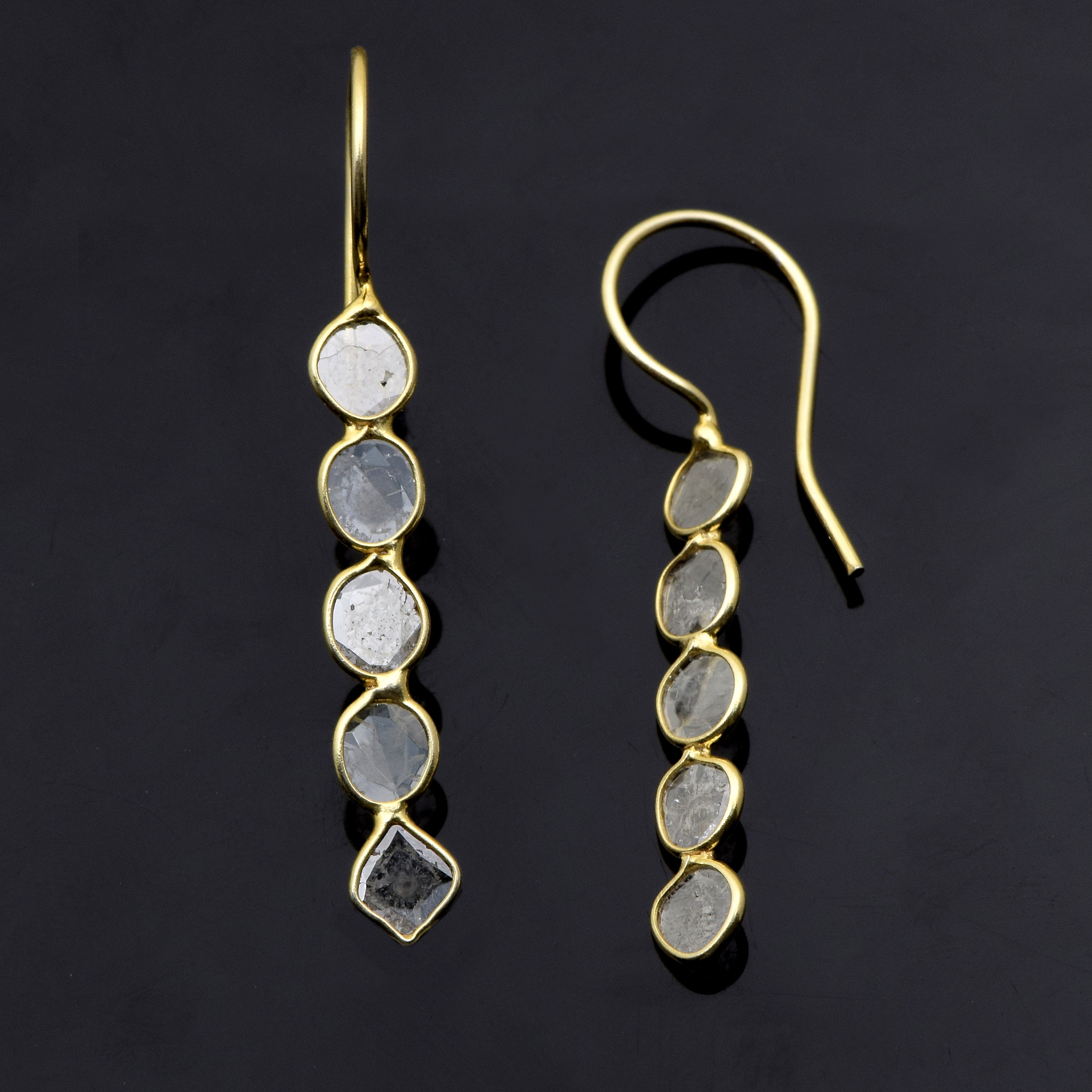 2 CTW Diamond Polki Long Dangle Earrings