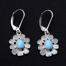 Load image into Gallery viewer, 2.50 CTW Diamond Polki Turquoise Floral Dangle Earrings
