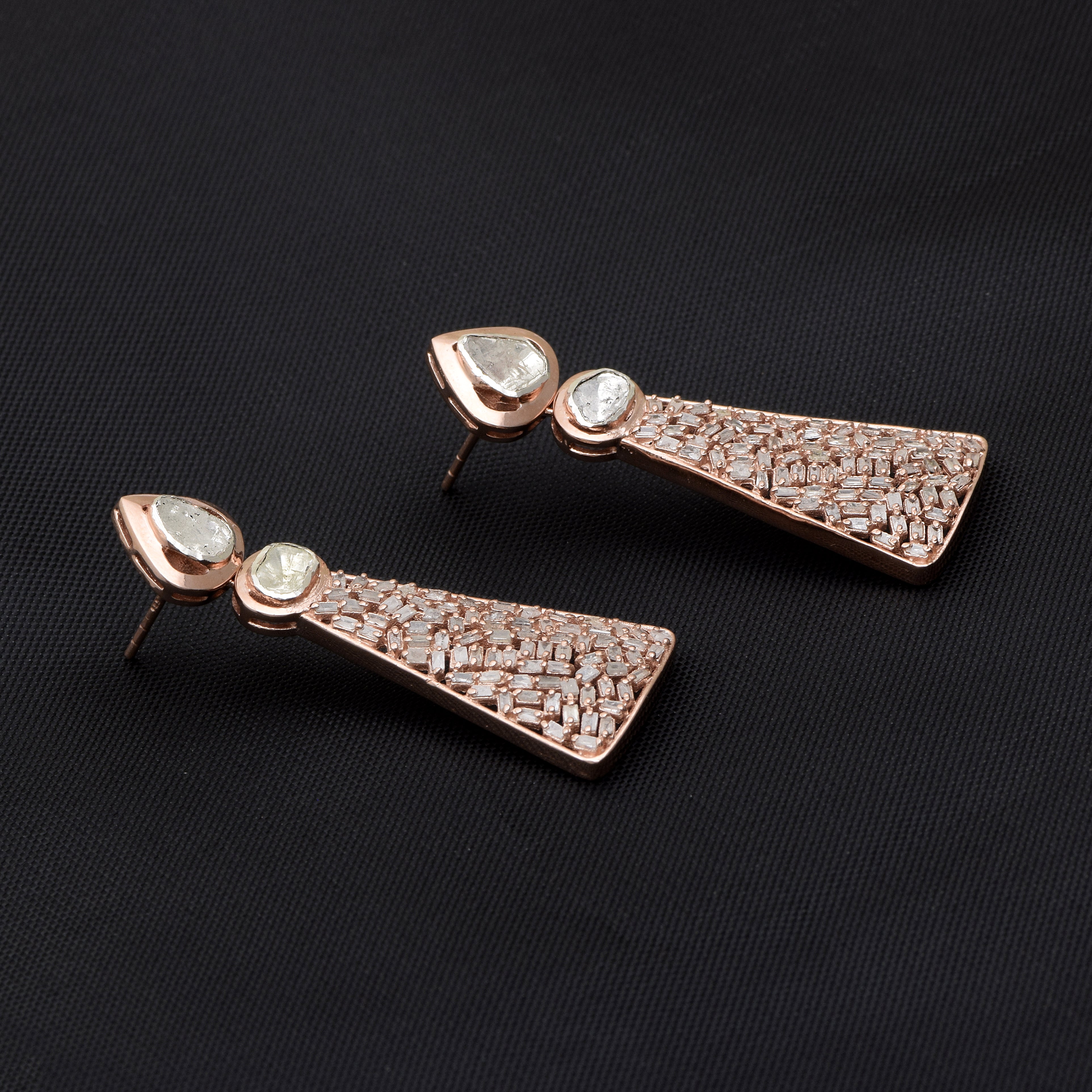 2 CTW Diamond Polki Dangle Rose Gold Earring