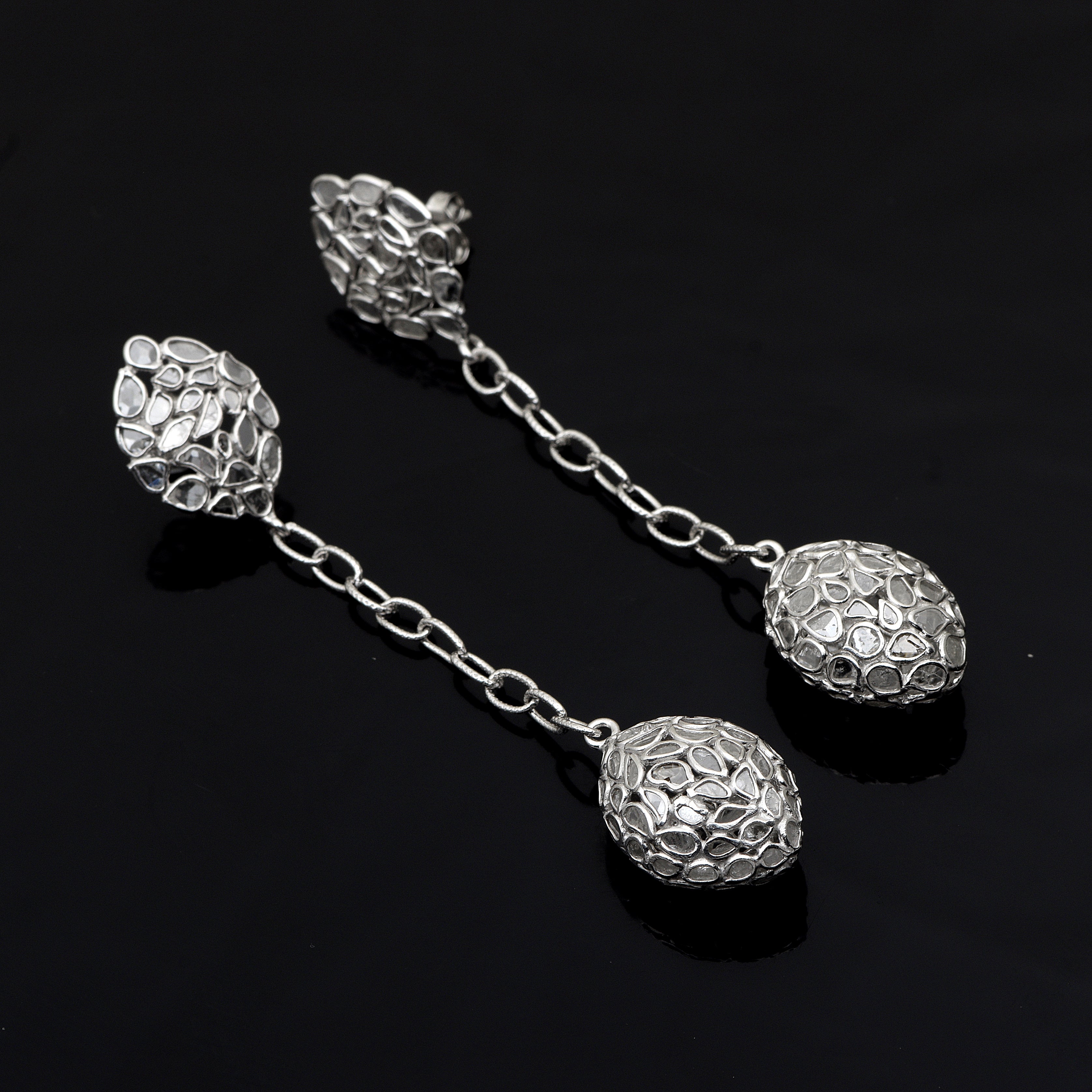 6.50 CTW Diamond Polki Long Chain Dangle Earrings