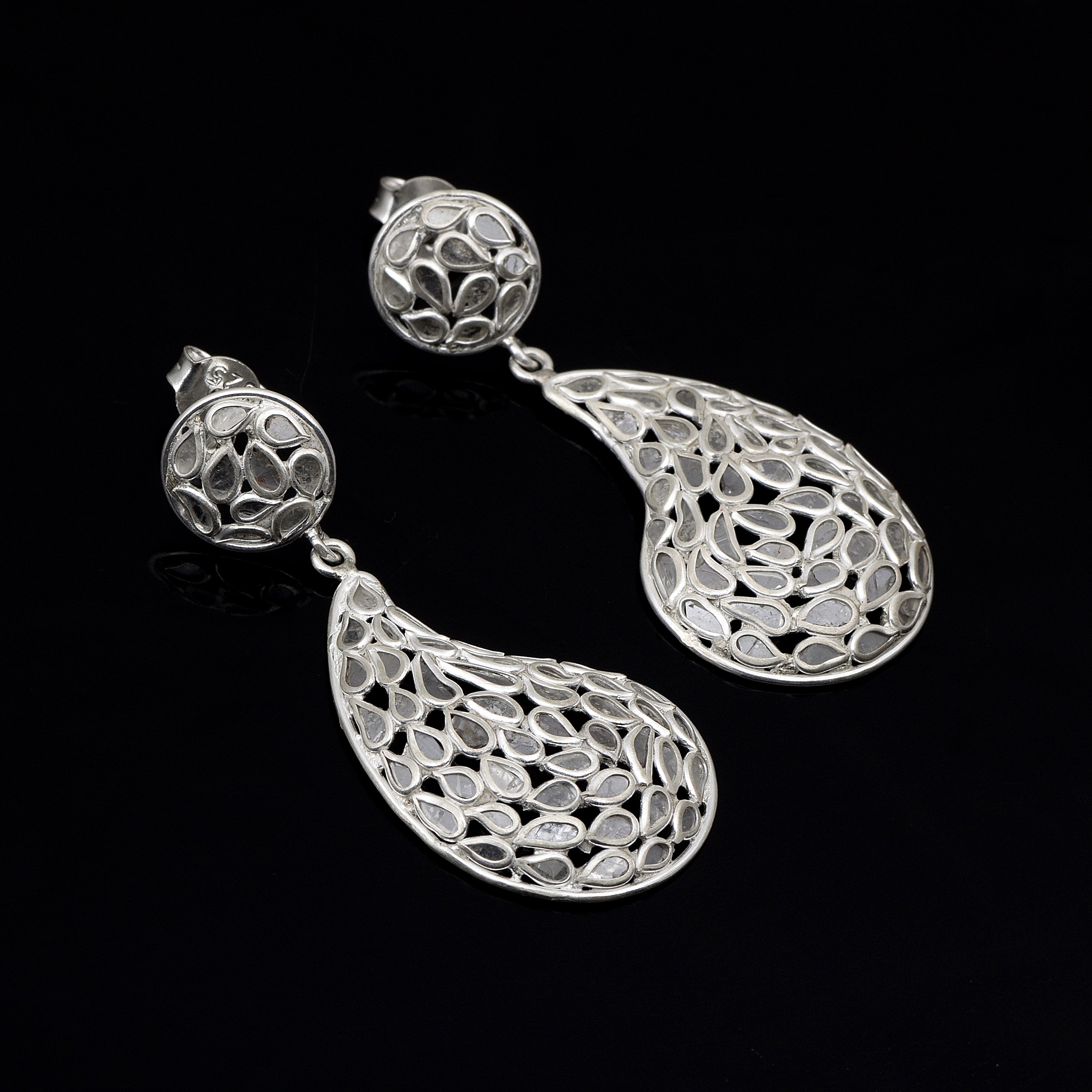 5 CTW Diamond Polki Flower Petals Jhumka