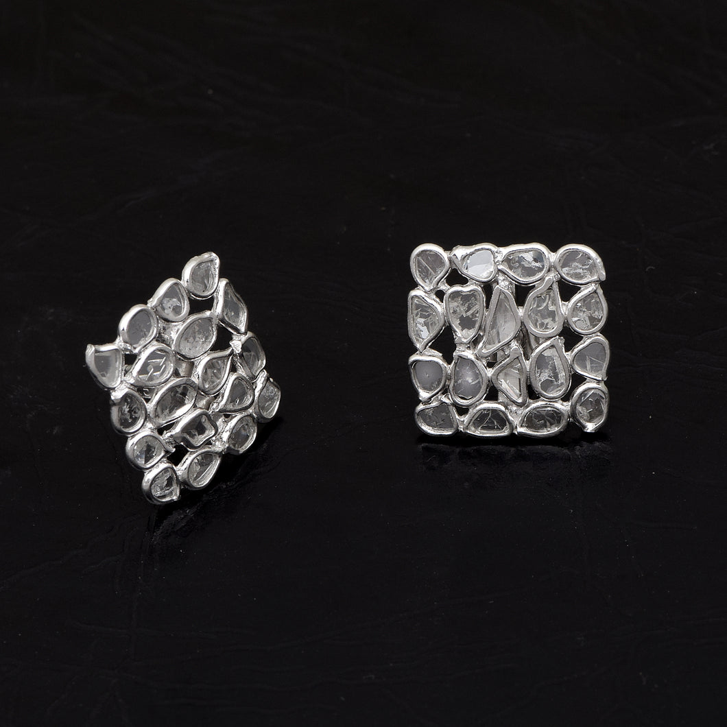 2 CTW Diamond Polki Square Studs