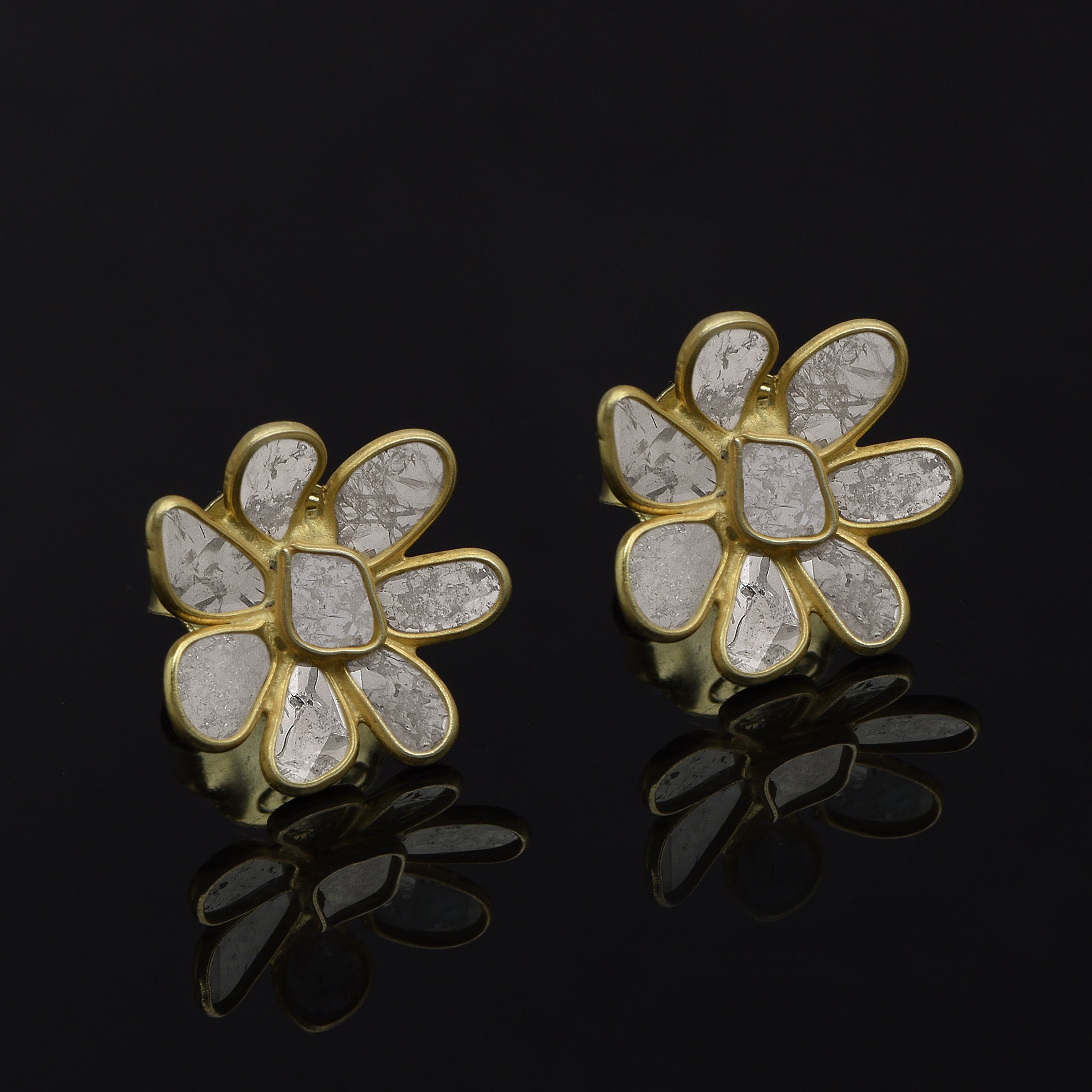 0.50 CTW Diamond Polki Tiny Flower Studs