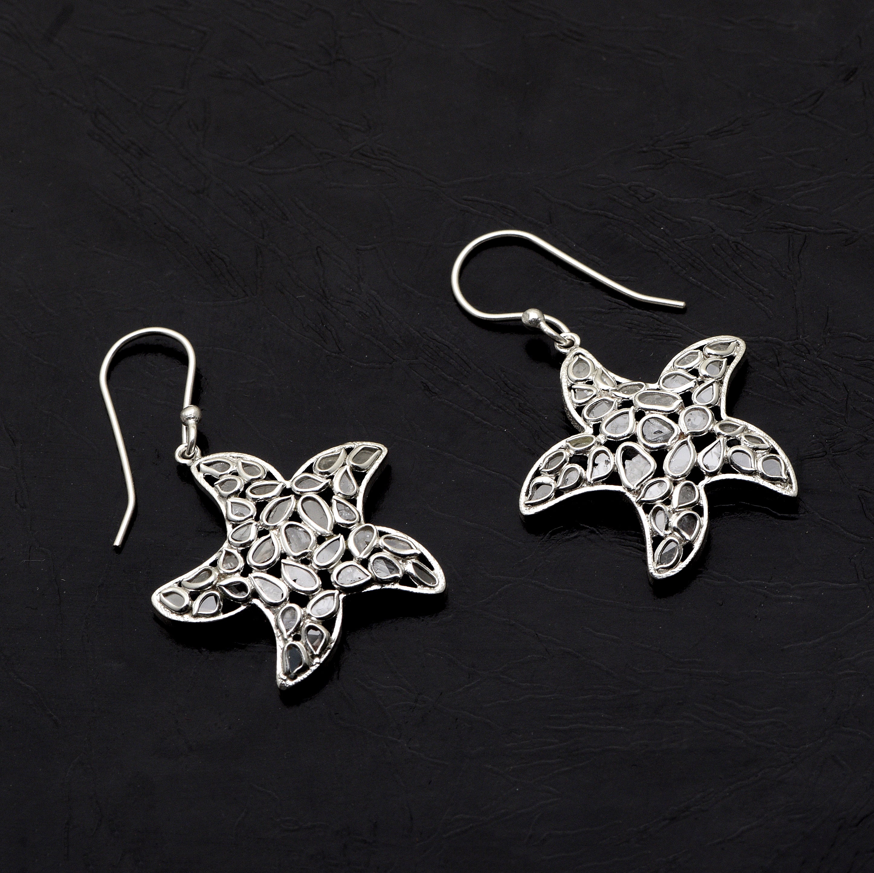 2 CTW Diamond Polki Starfish Earrings
