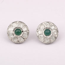 Load image into Gallery viewer, 1.50 CTW Diamond Polki Green Onyx Round Studs
