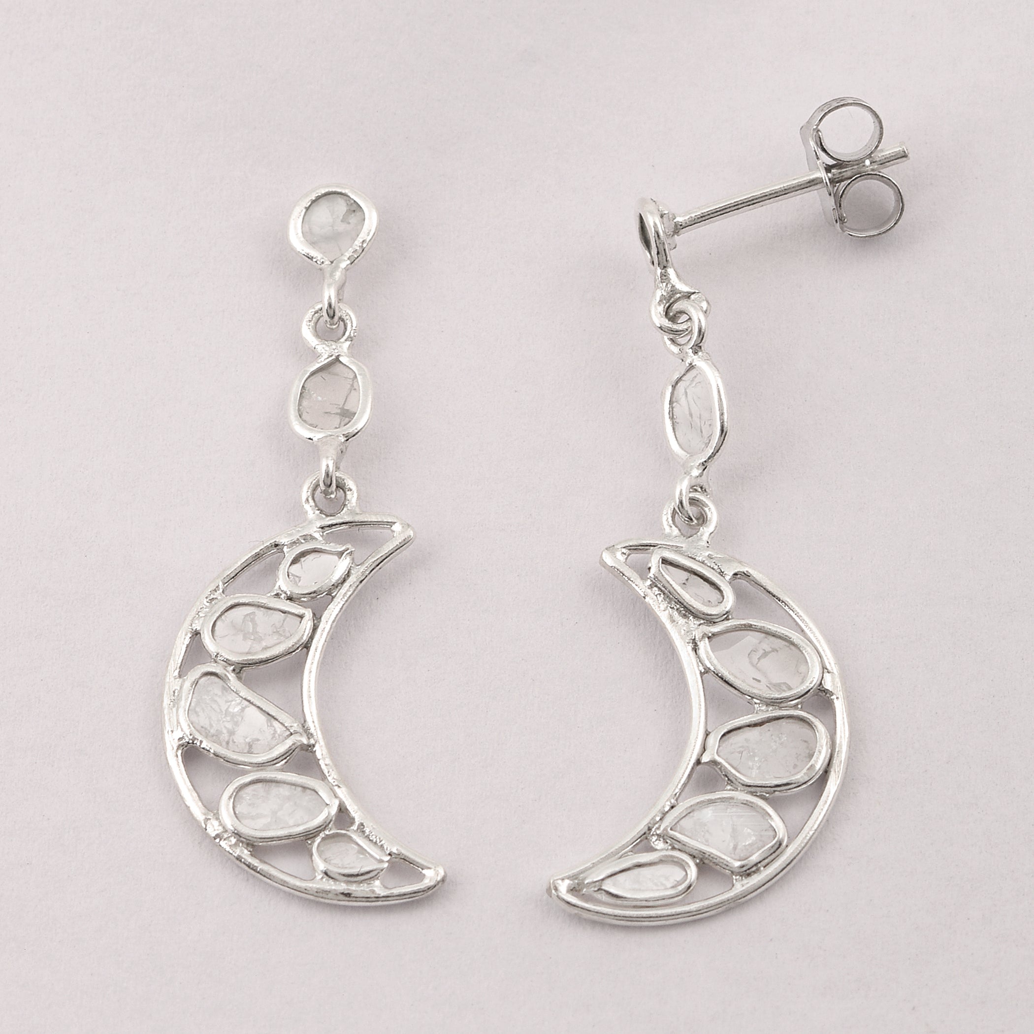 0.50 CTW Diamond Polki Crescent Moon Earrings
