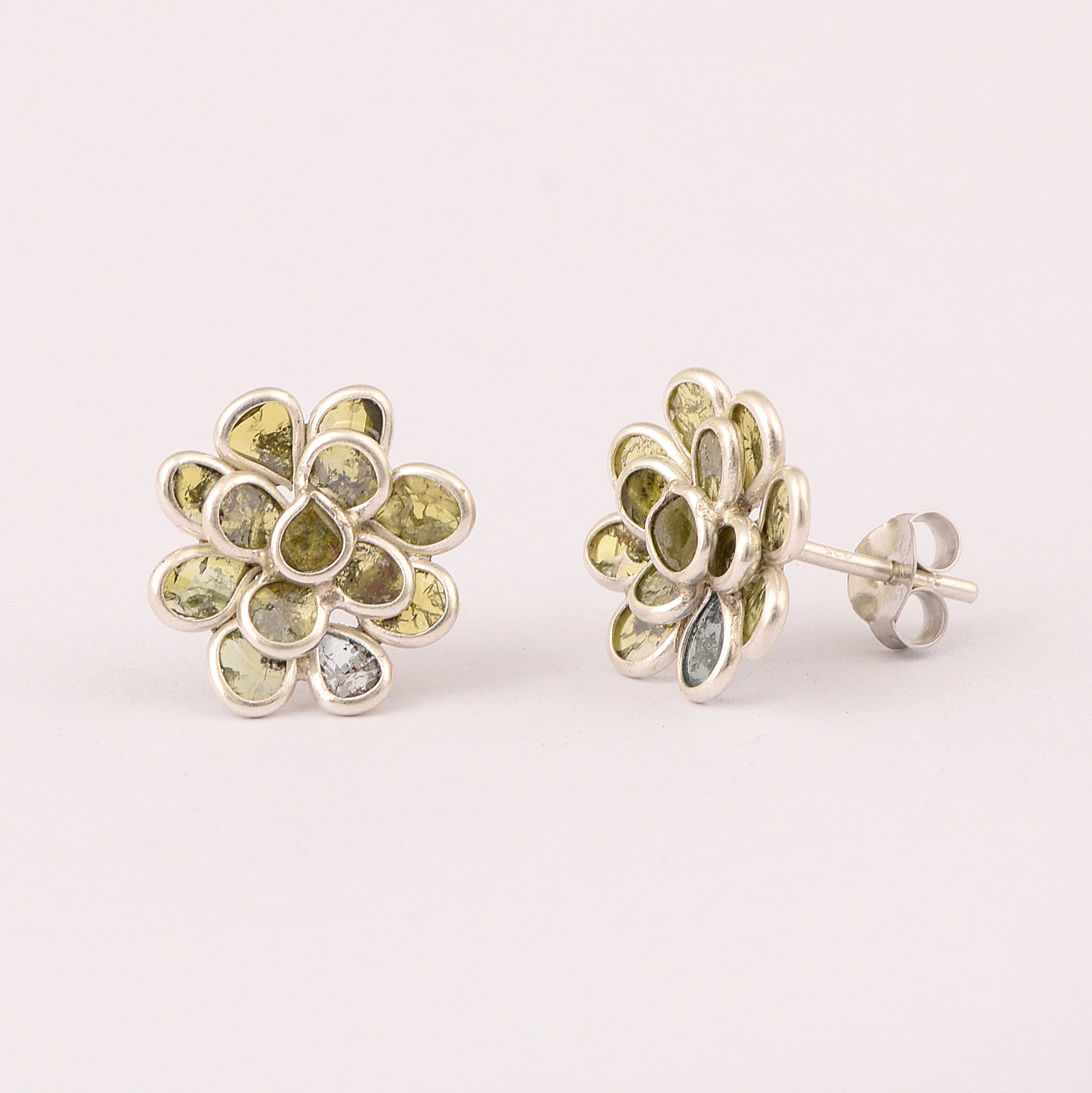 2 CTW Yellow Diamond Polki 3D Flower Stud Earrings