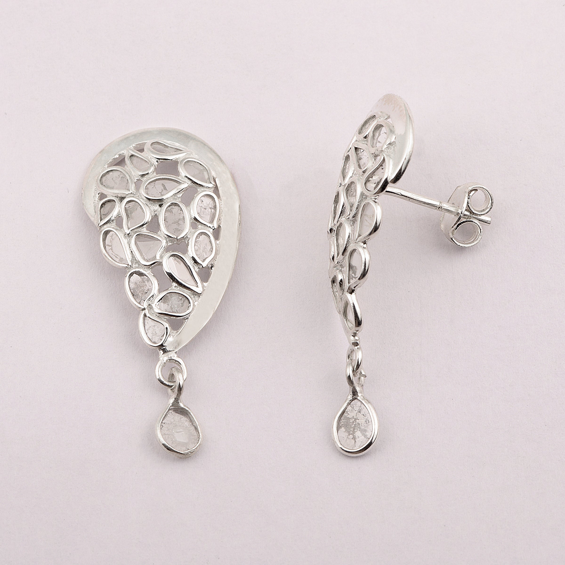 1 CTW Diamond Polki Half Heart Dangles Earrings