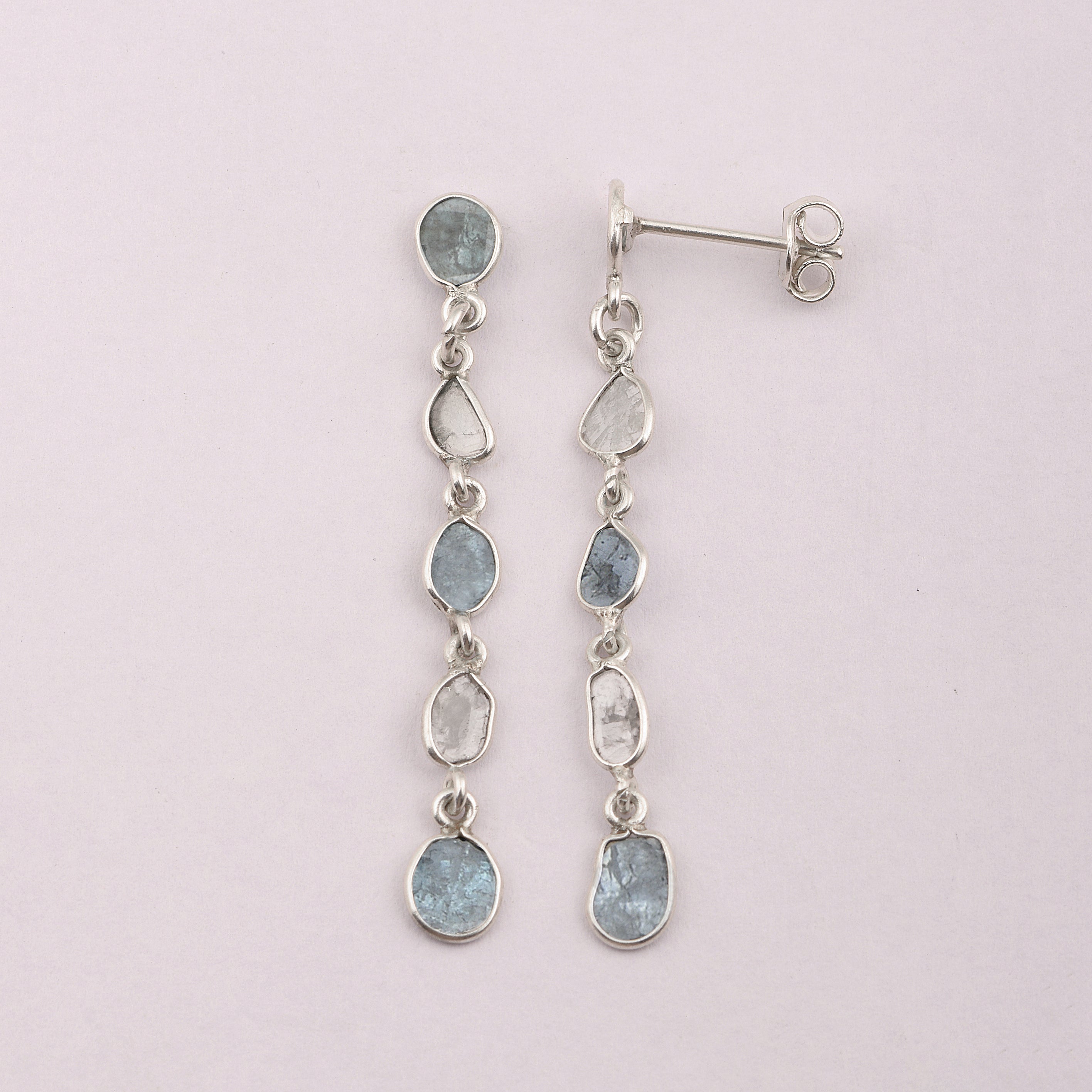 1 CTW Blue Diamond Polki Long Chain Thread Earrings