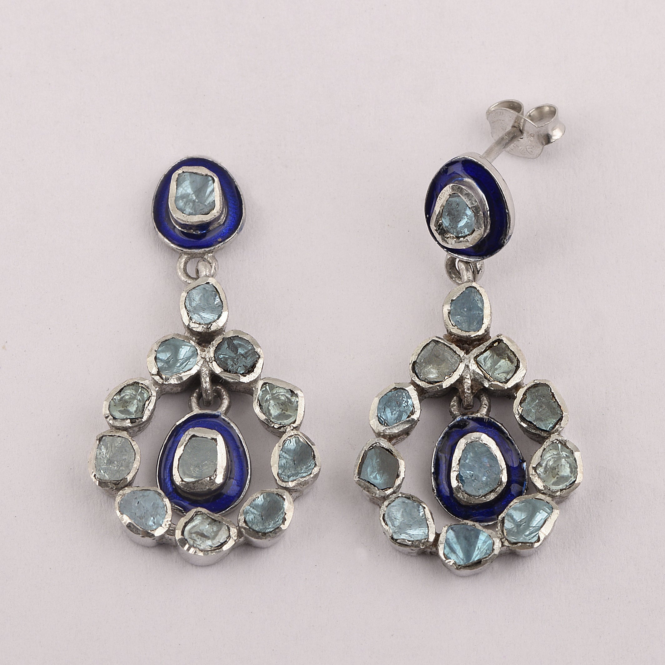 1.50 CTW Blue Polki Diamond Dangle Earrings