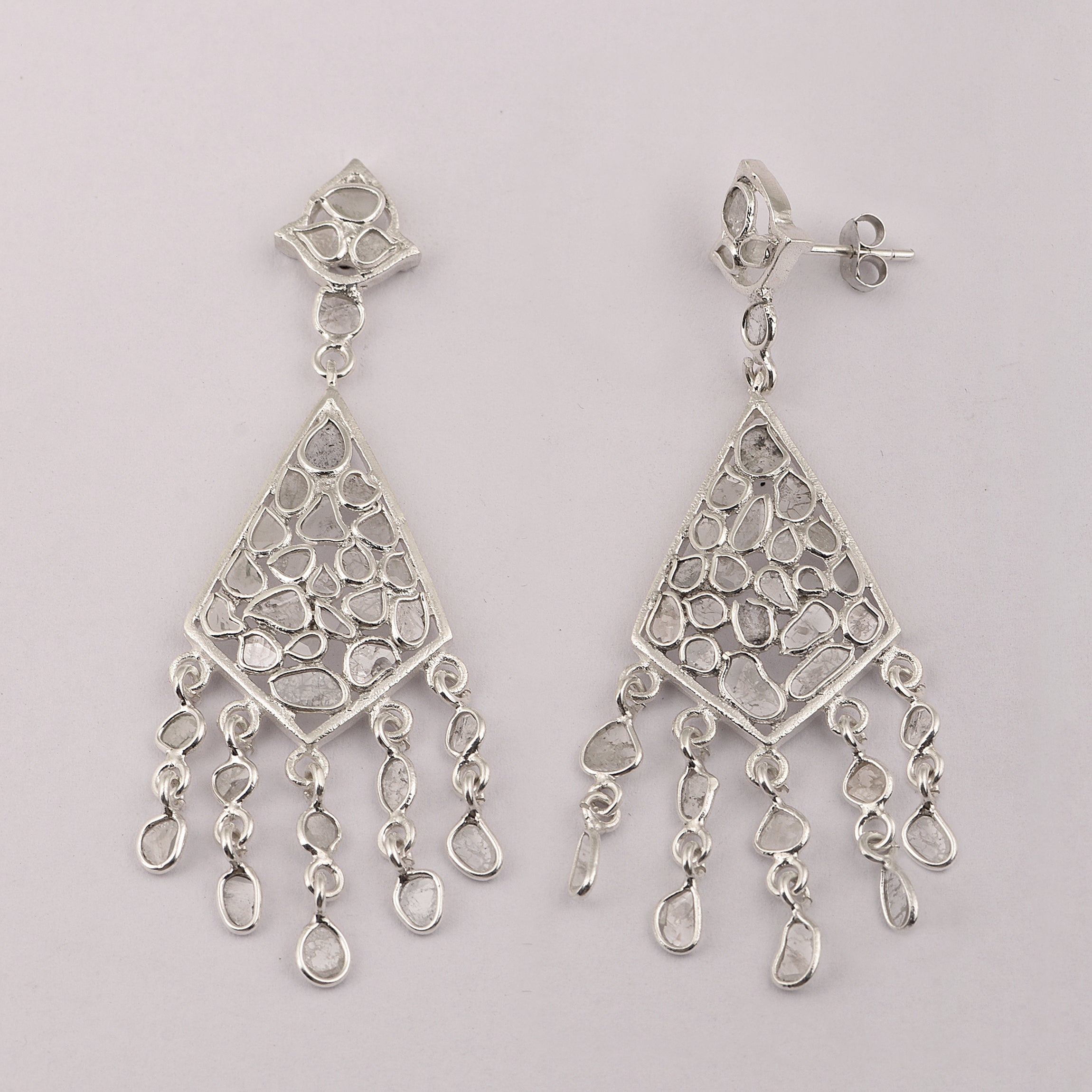 3.00 CTW Slice Polki Diamond Long Dangle Earrings