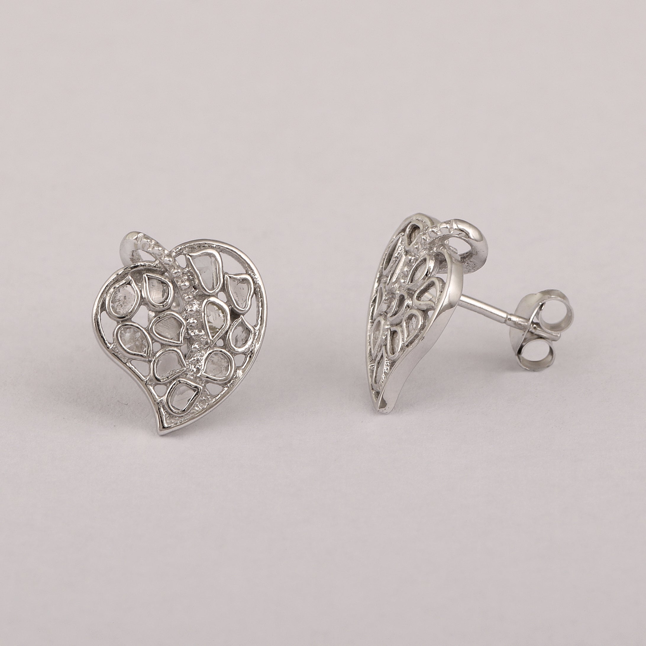 0.50 CTW Slice Polki Diamond Heart Earring