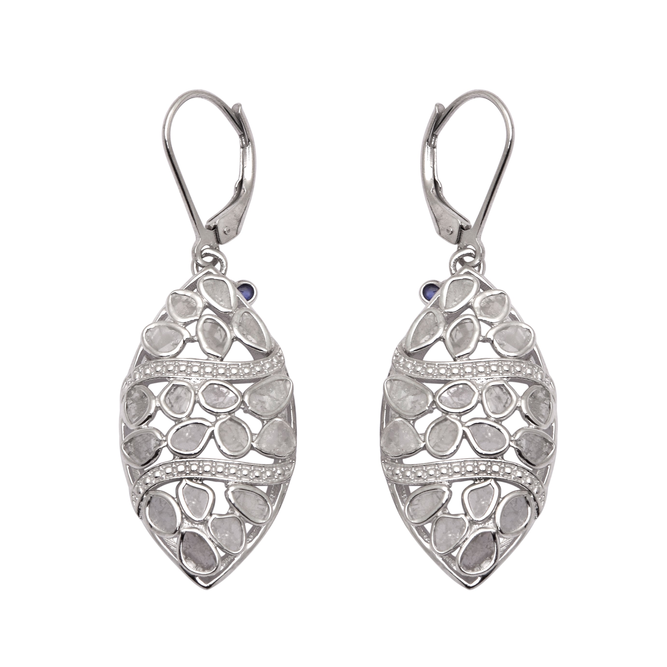 2.50 CTW Diamond Polki Blue Sapphire Leaf Earrings