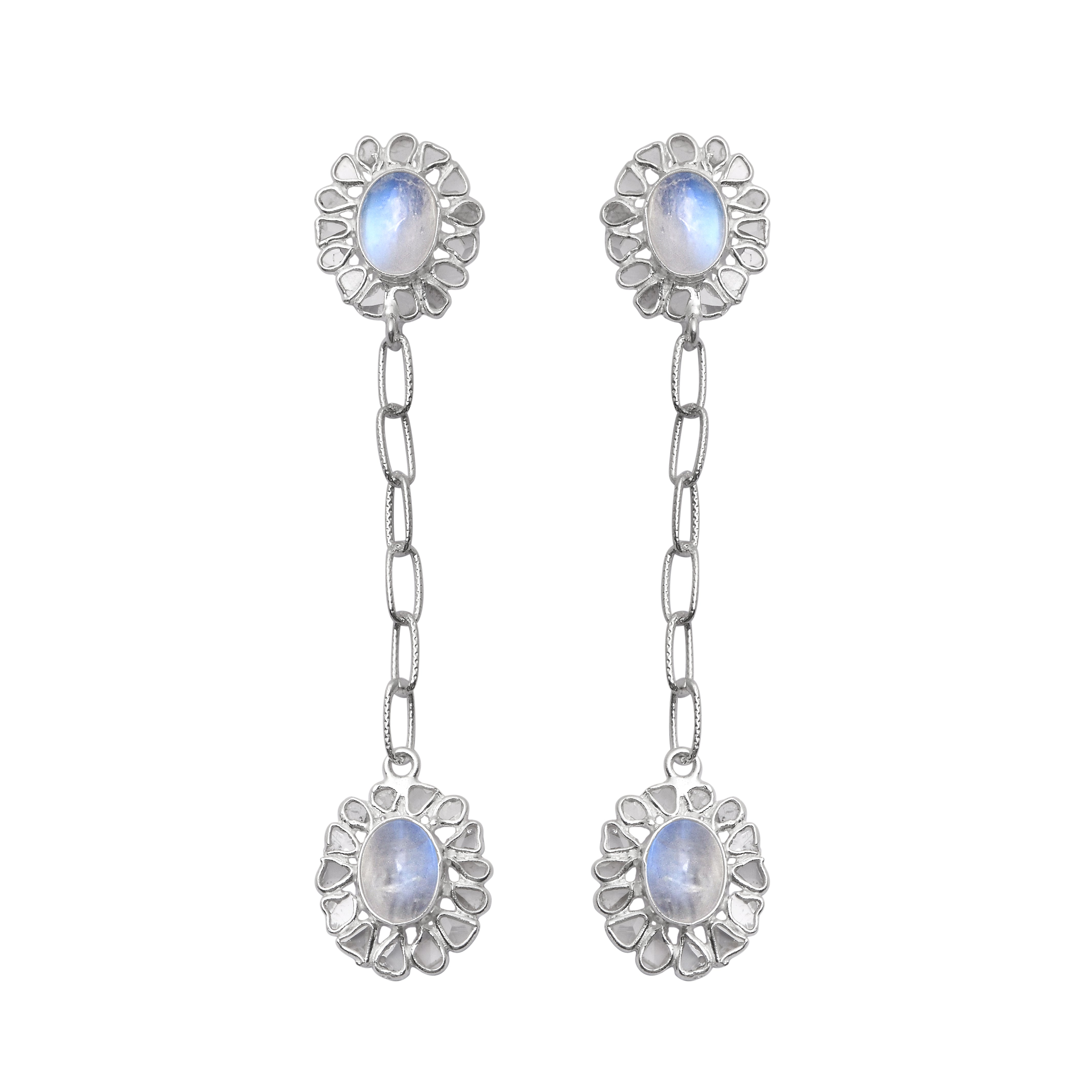 2.50 CTW Diamond Polki Moonstone Dangle Earrings