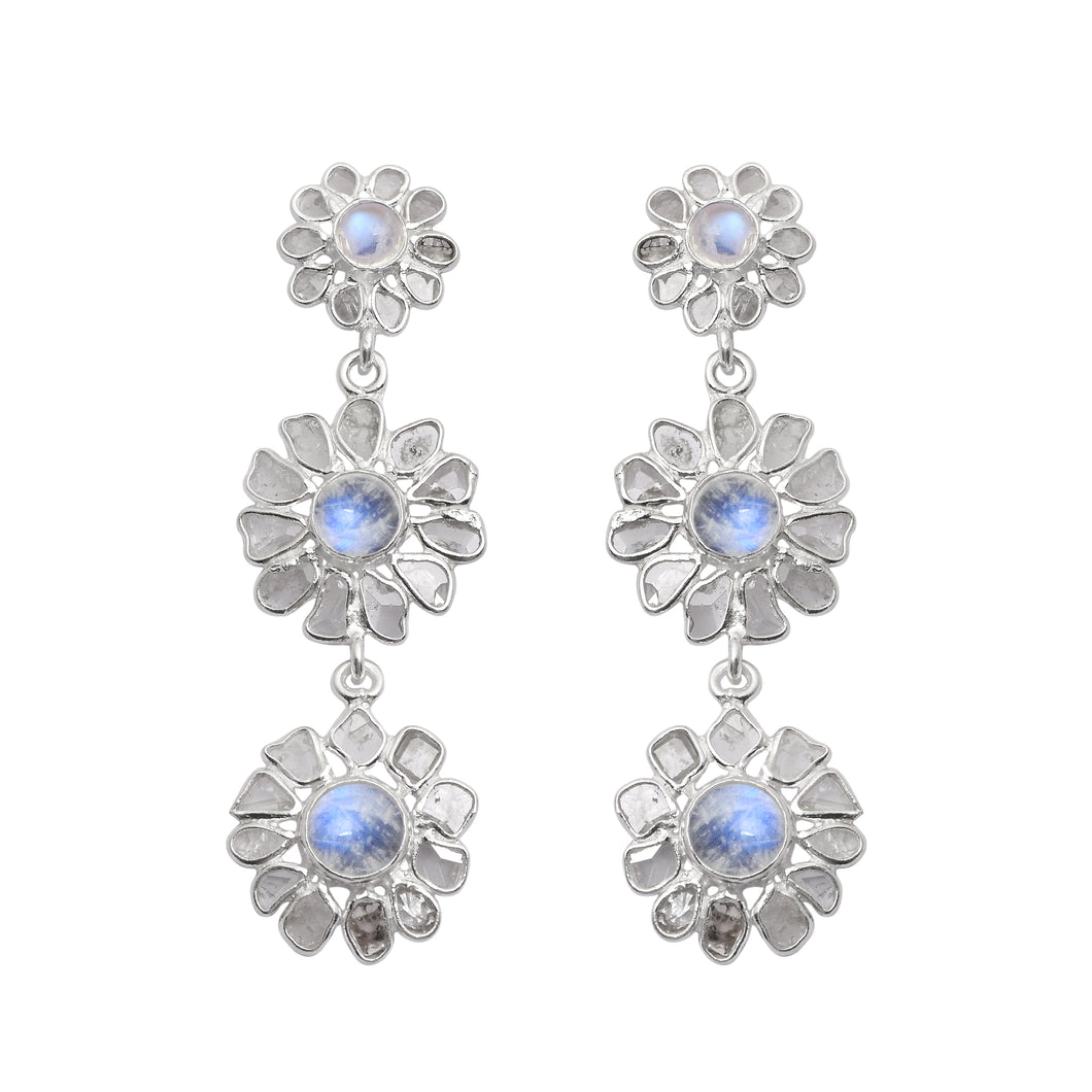 3 CTW Diamond Polki Moonstone Chain Earrings