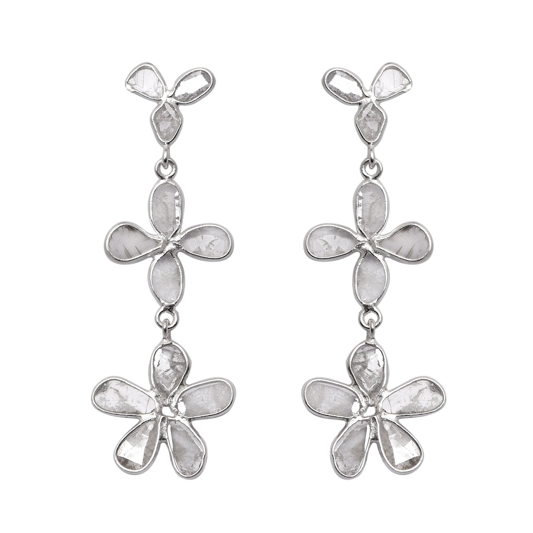2 CTW Diamond Polki Floral Dangle Earrings