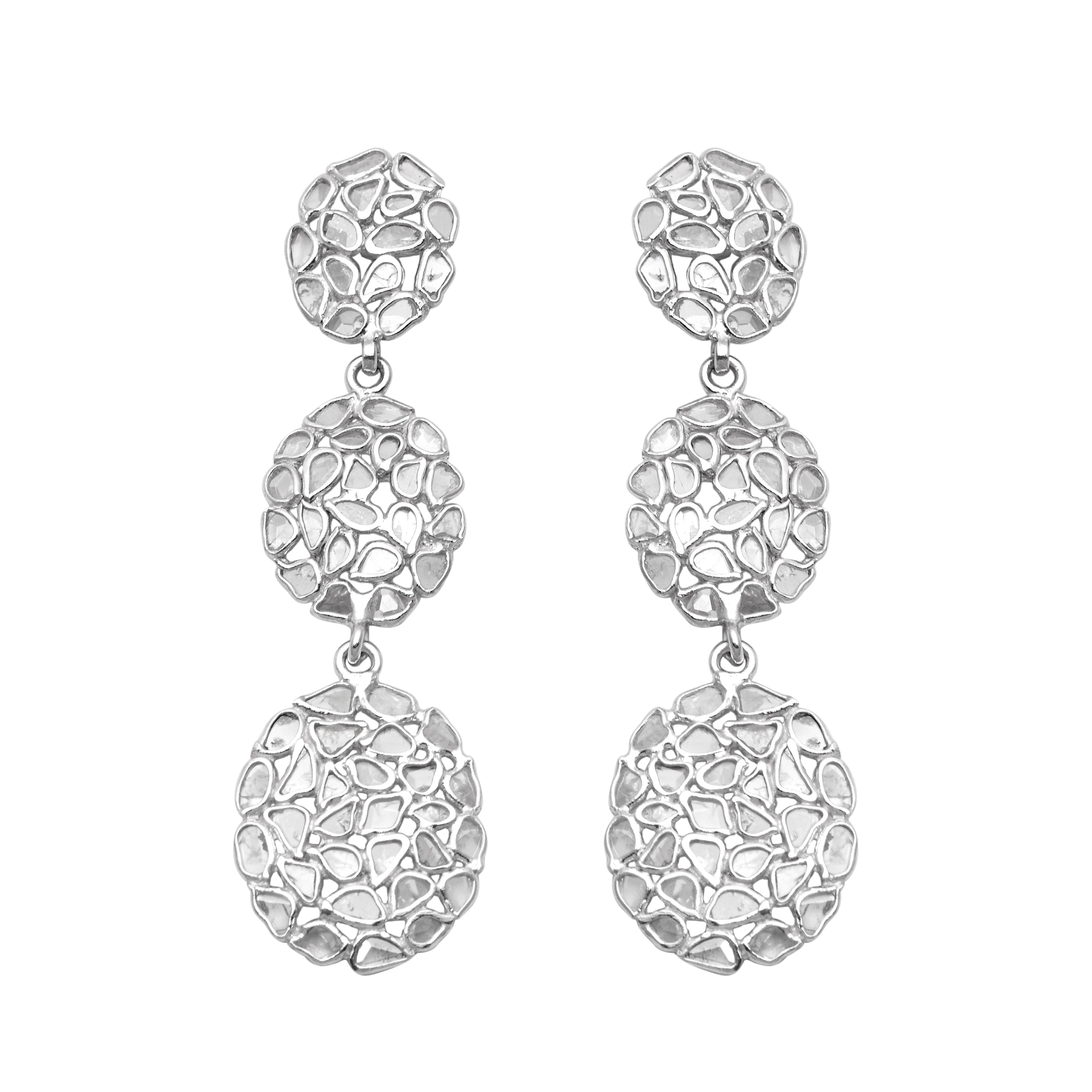 6 CTW Diamond Polki Long Chain Dangle Earrings