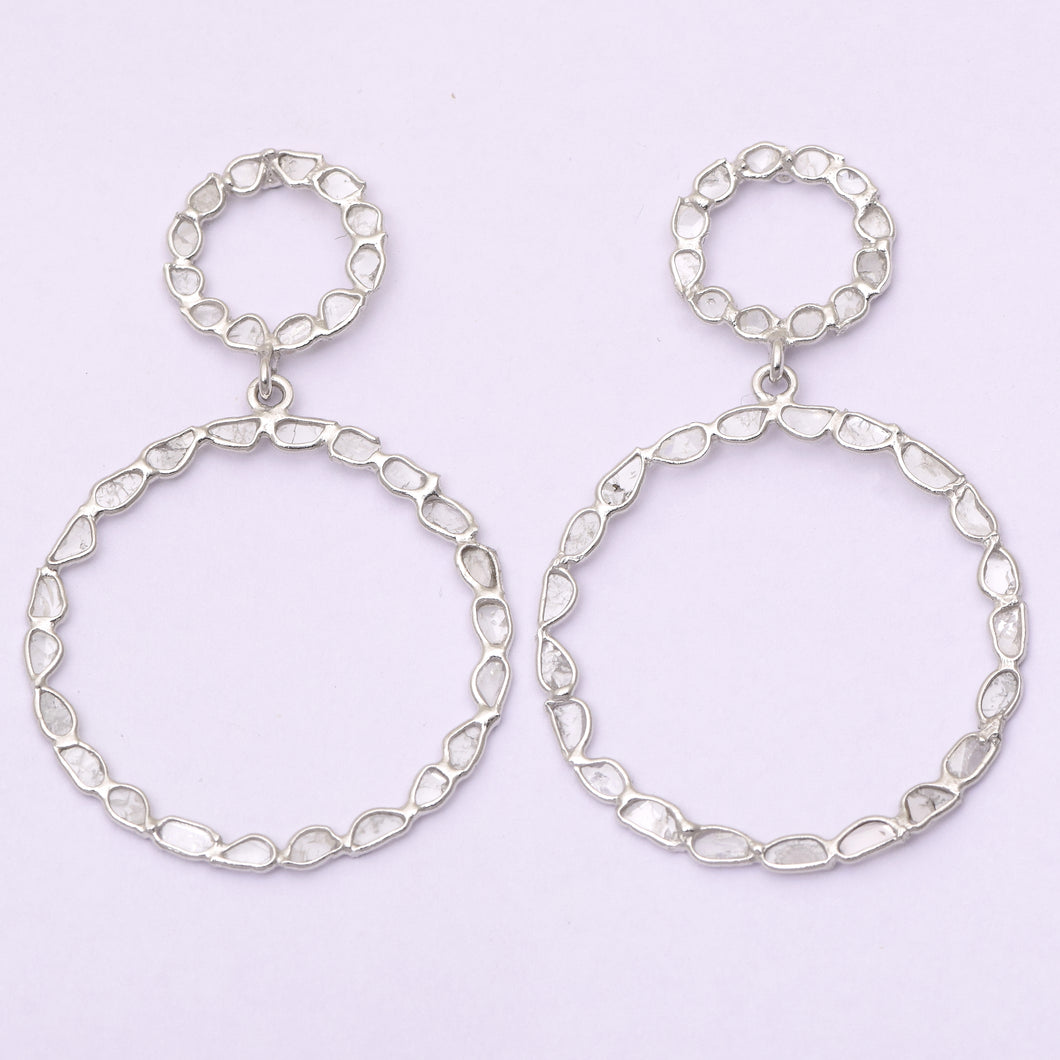 4.00 CTW Natural Polki Diamond Handmade Double Disk Earring