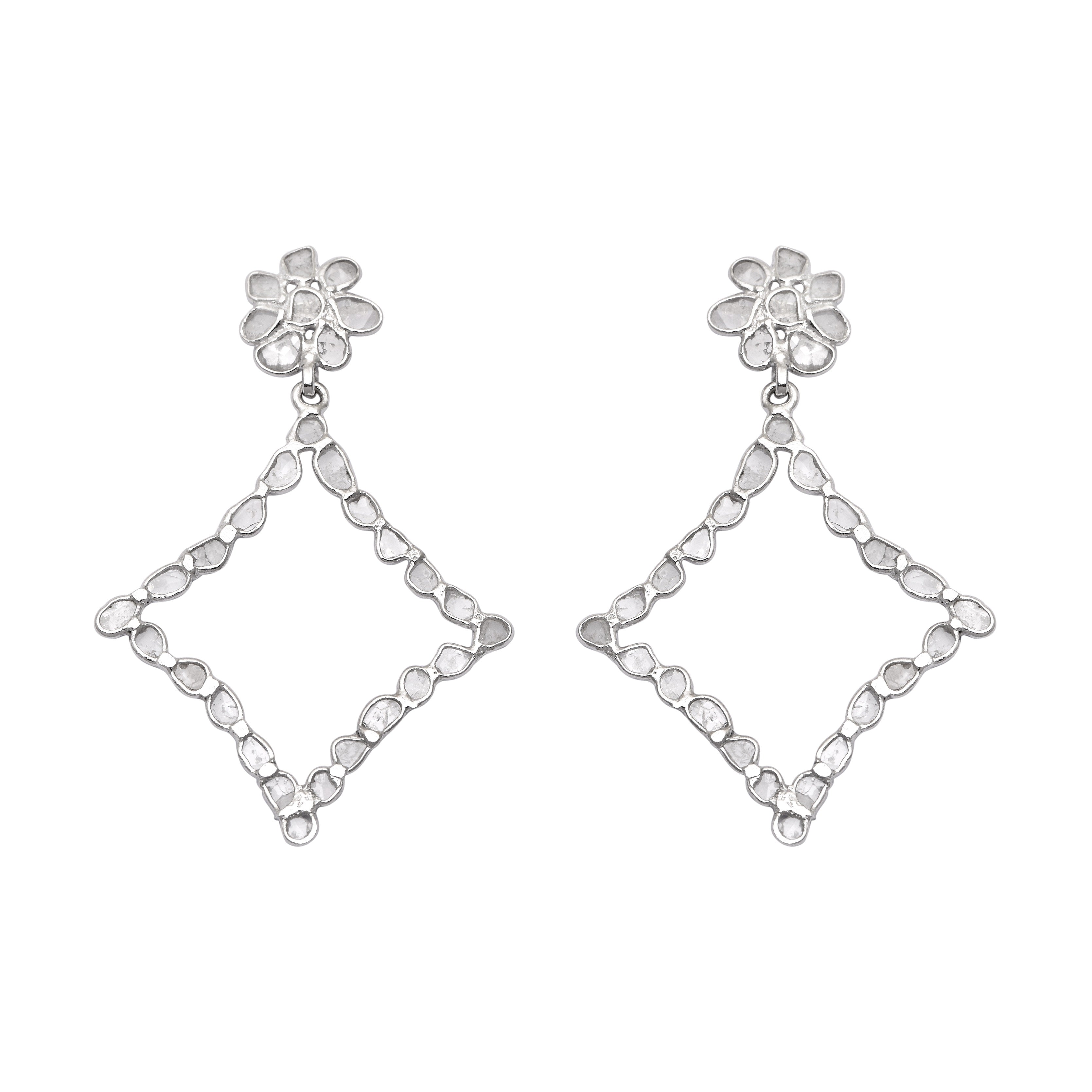 2.90 CTW Diamond Polki Rhombus Dangle Earrings