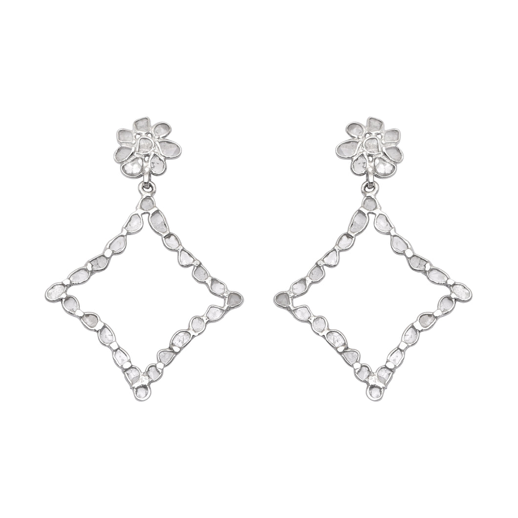 2.90 CTW Diamond Polki Rhombus Dangle Earrings