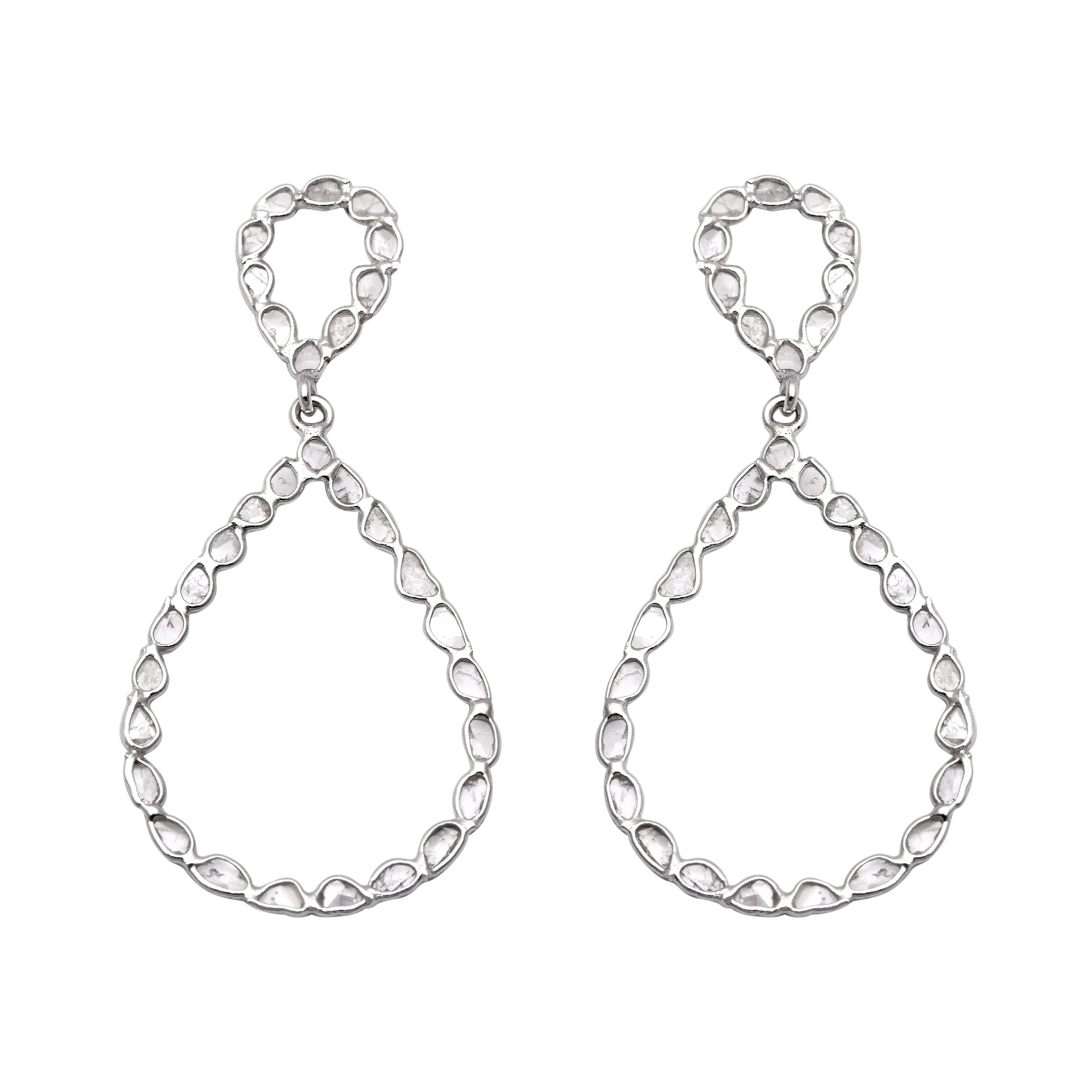 4 CTW Diamond Polki Pear Shaped Dangle Earrings