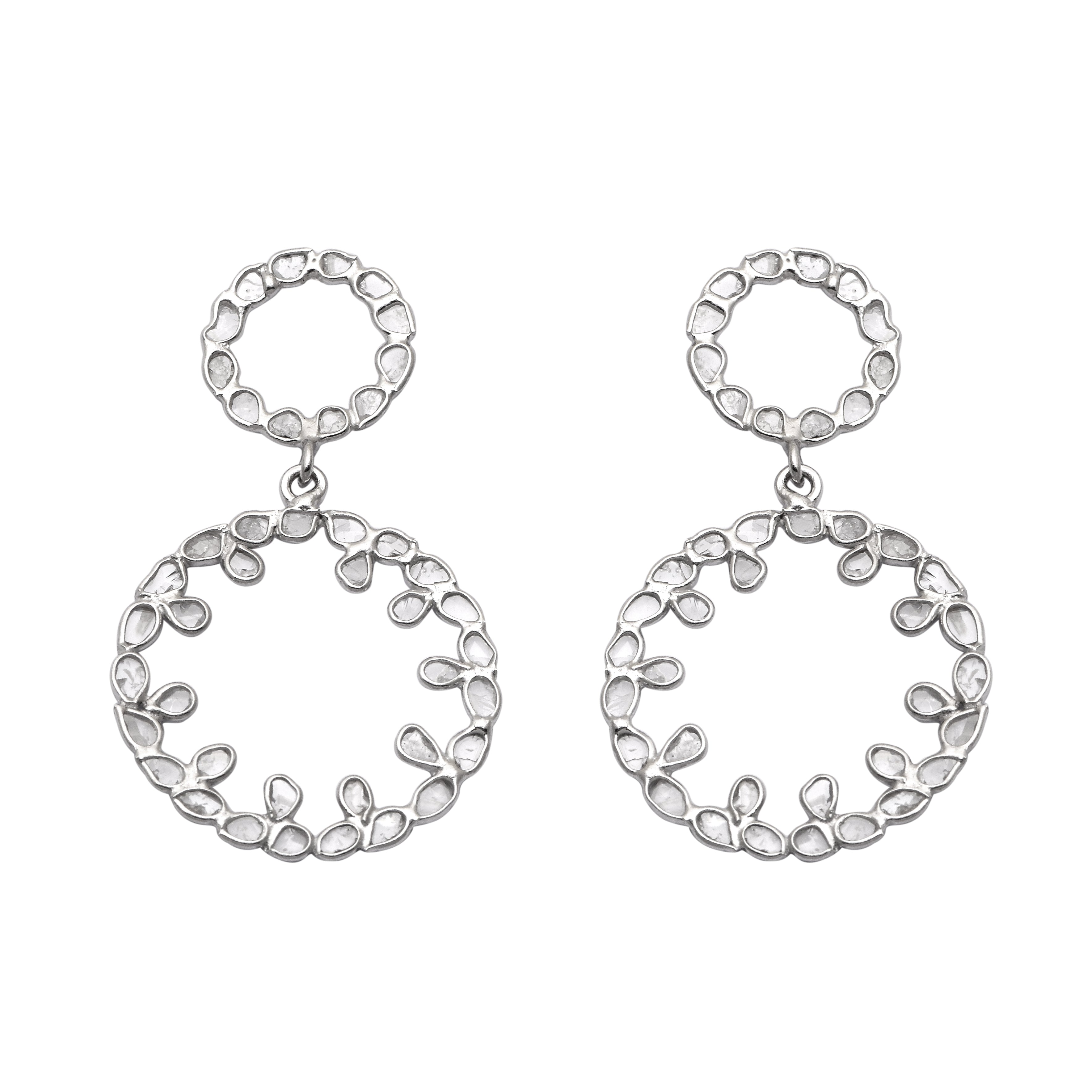 3.50 CTW Diamond Polki Double Circle Dangle Earrings