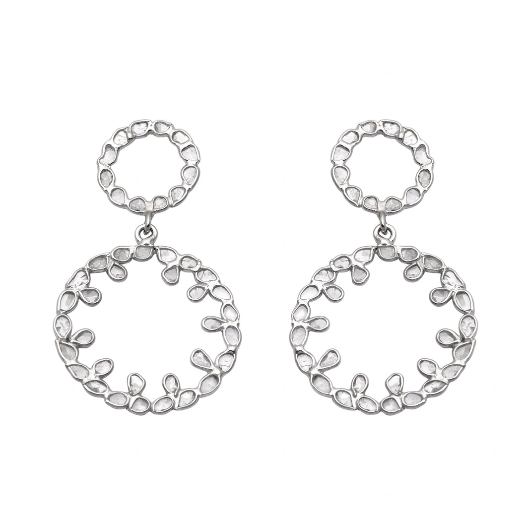 3.50 CTW Diamond Polki Double Circle Dangle Earrings