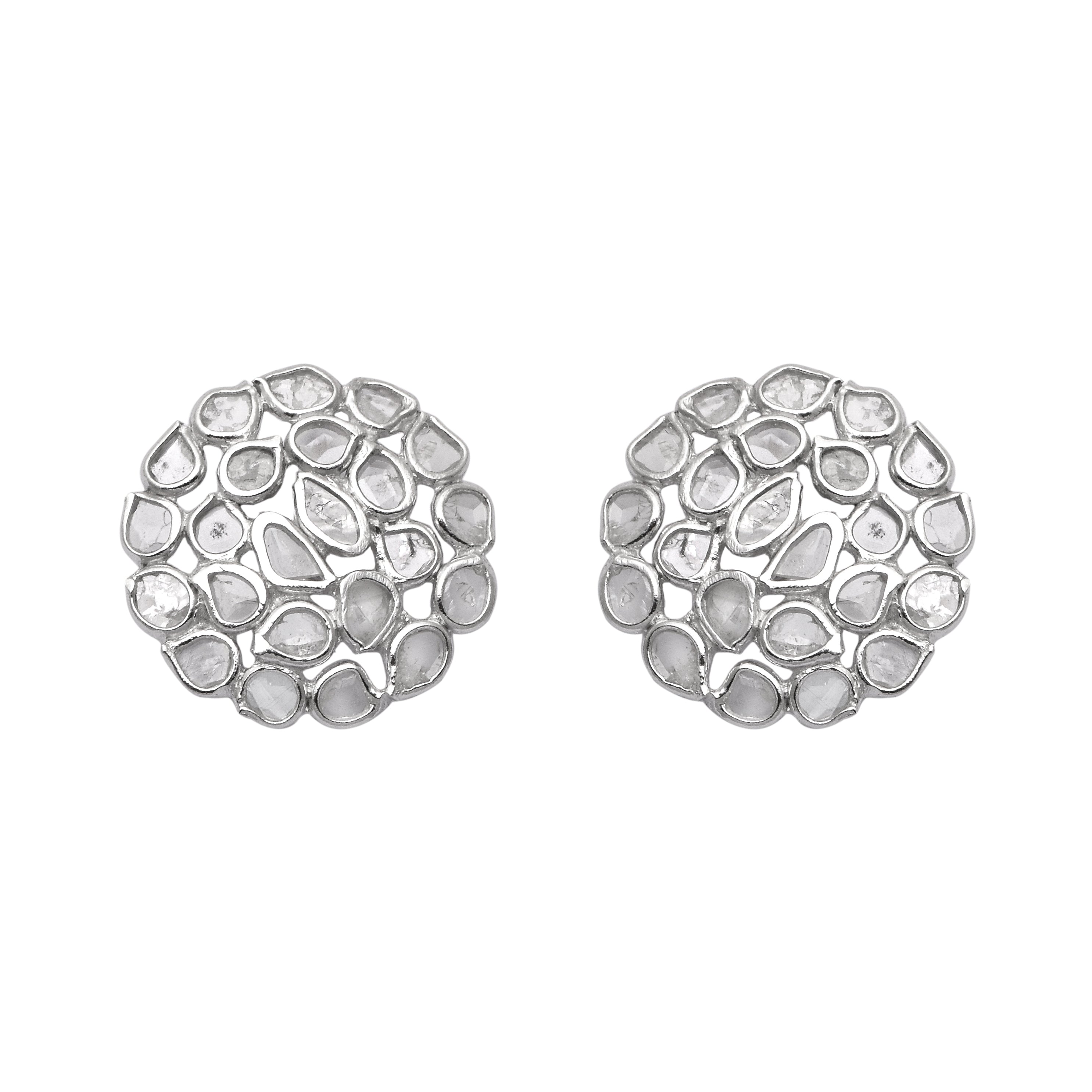 1.65 CTW Diamond Polki Round Floral Studs