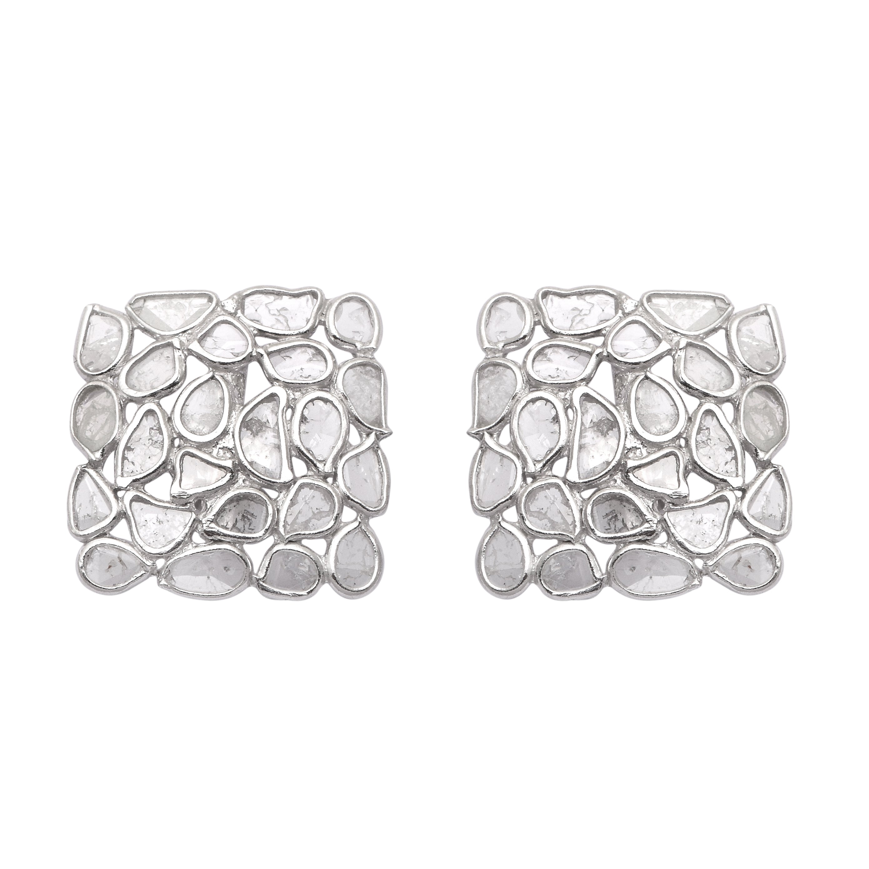 2 CTW Diamond Polki Square Studs