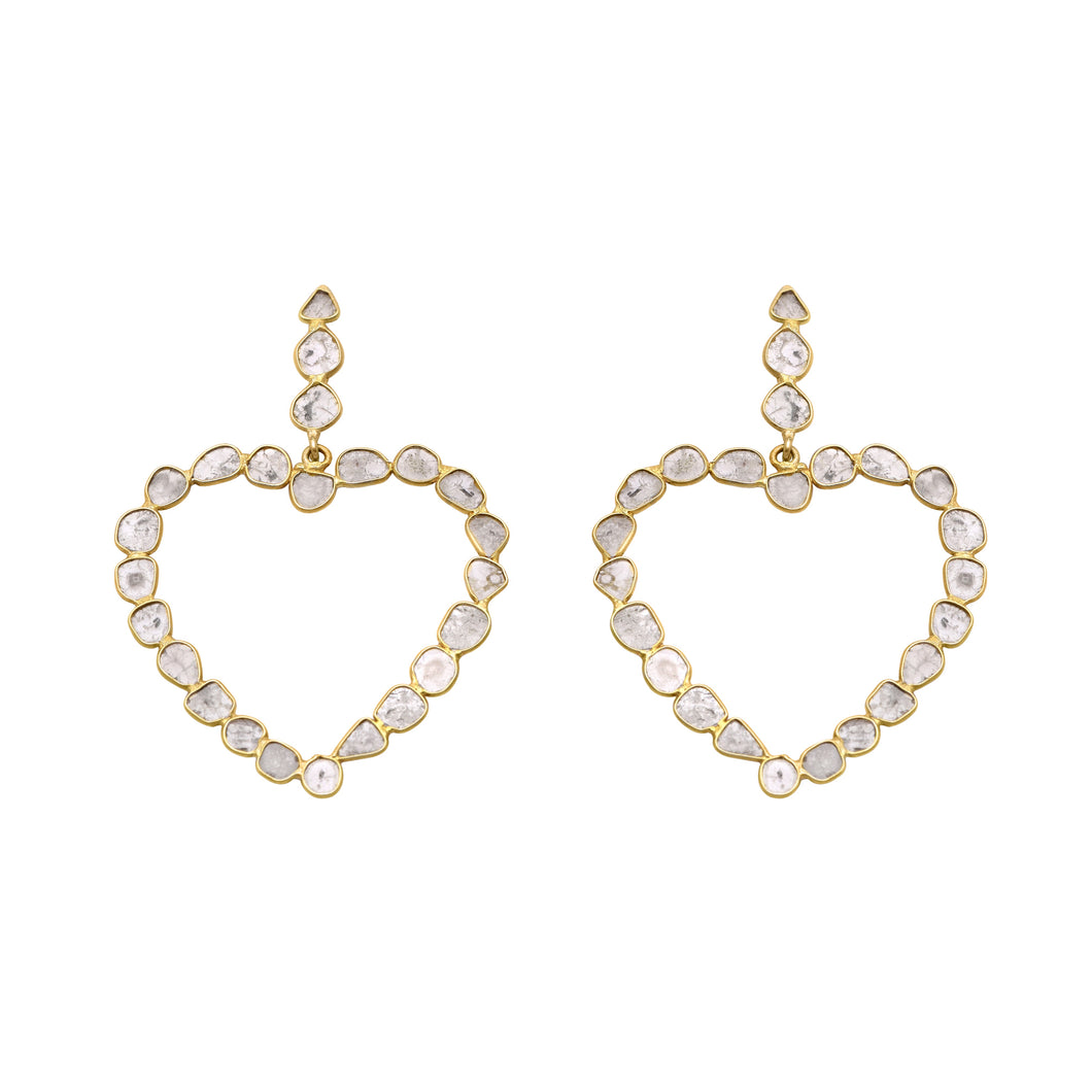 3.50 CTW Diamond Polki Heart Dangle Earrings