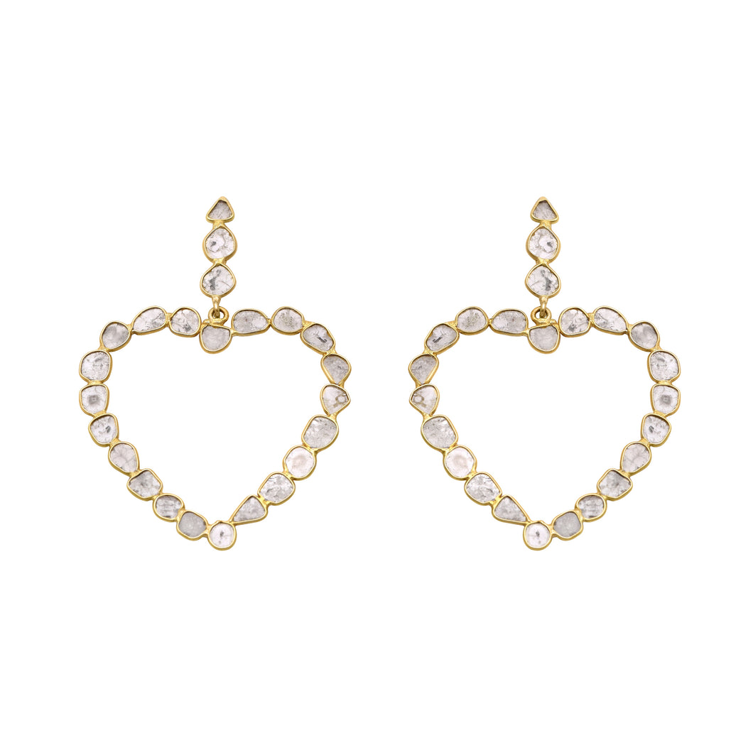 3.50 CTW Diamond Polki Heart Dangle Earrings
