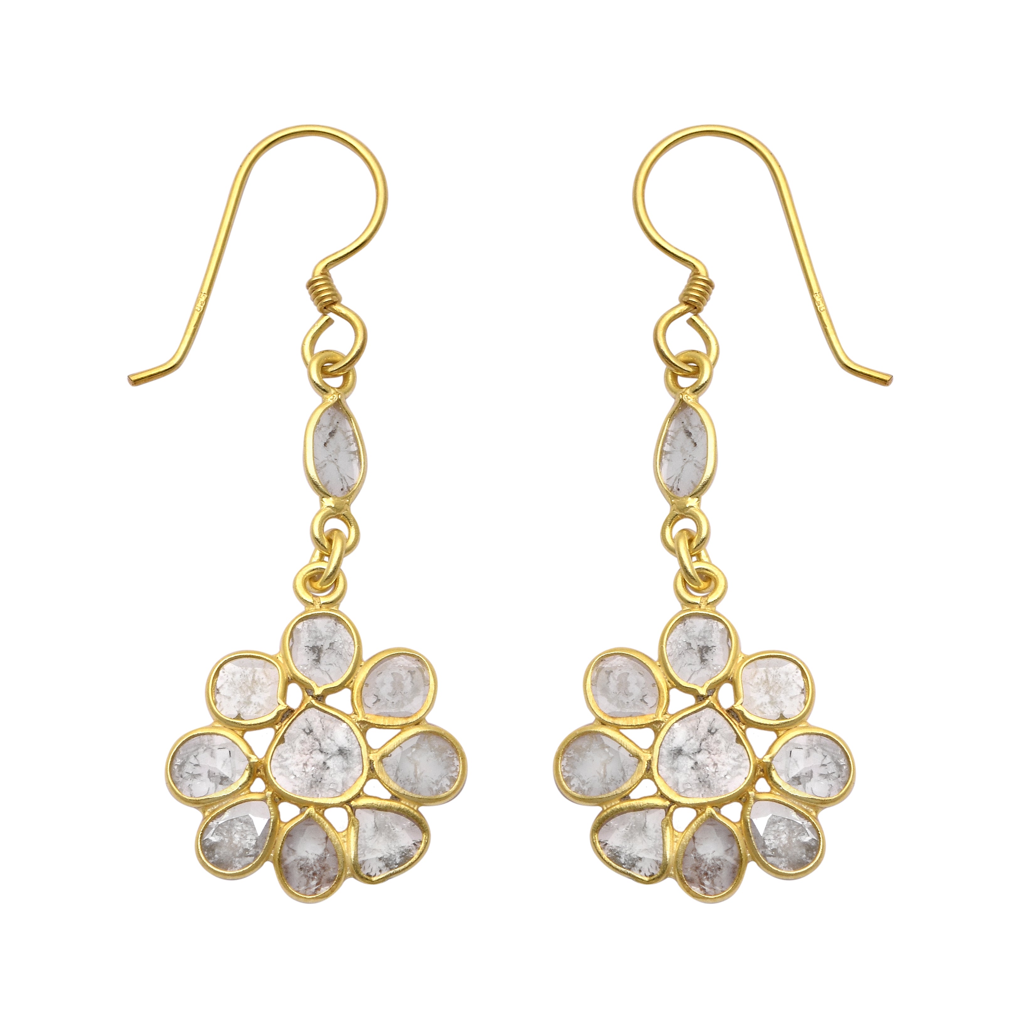 2.50 CTW Diamond Polki Floral Dangle Earrings
