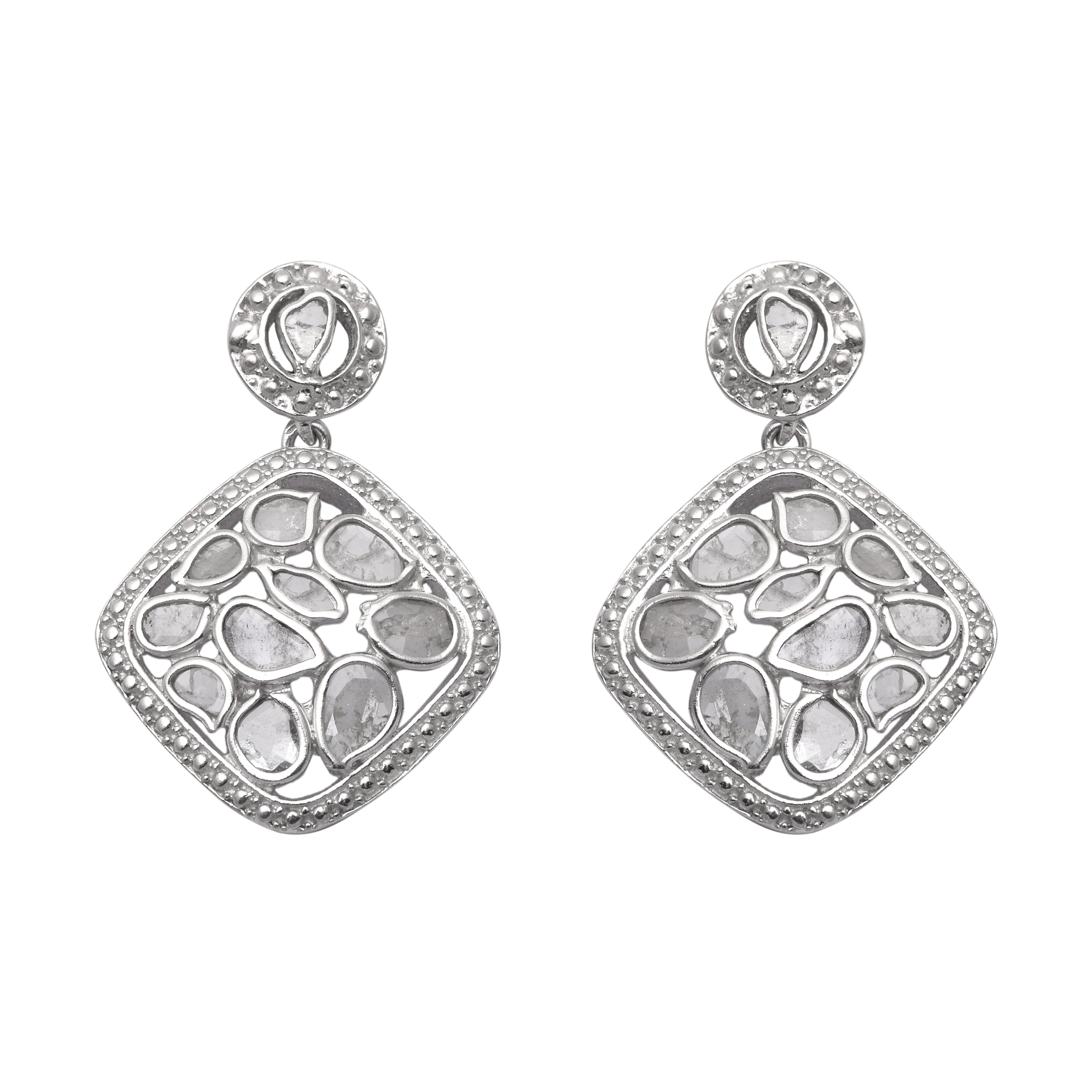 1 CTW Diamond Polki Square Dangle Earrings