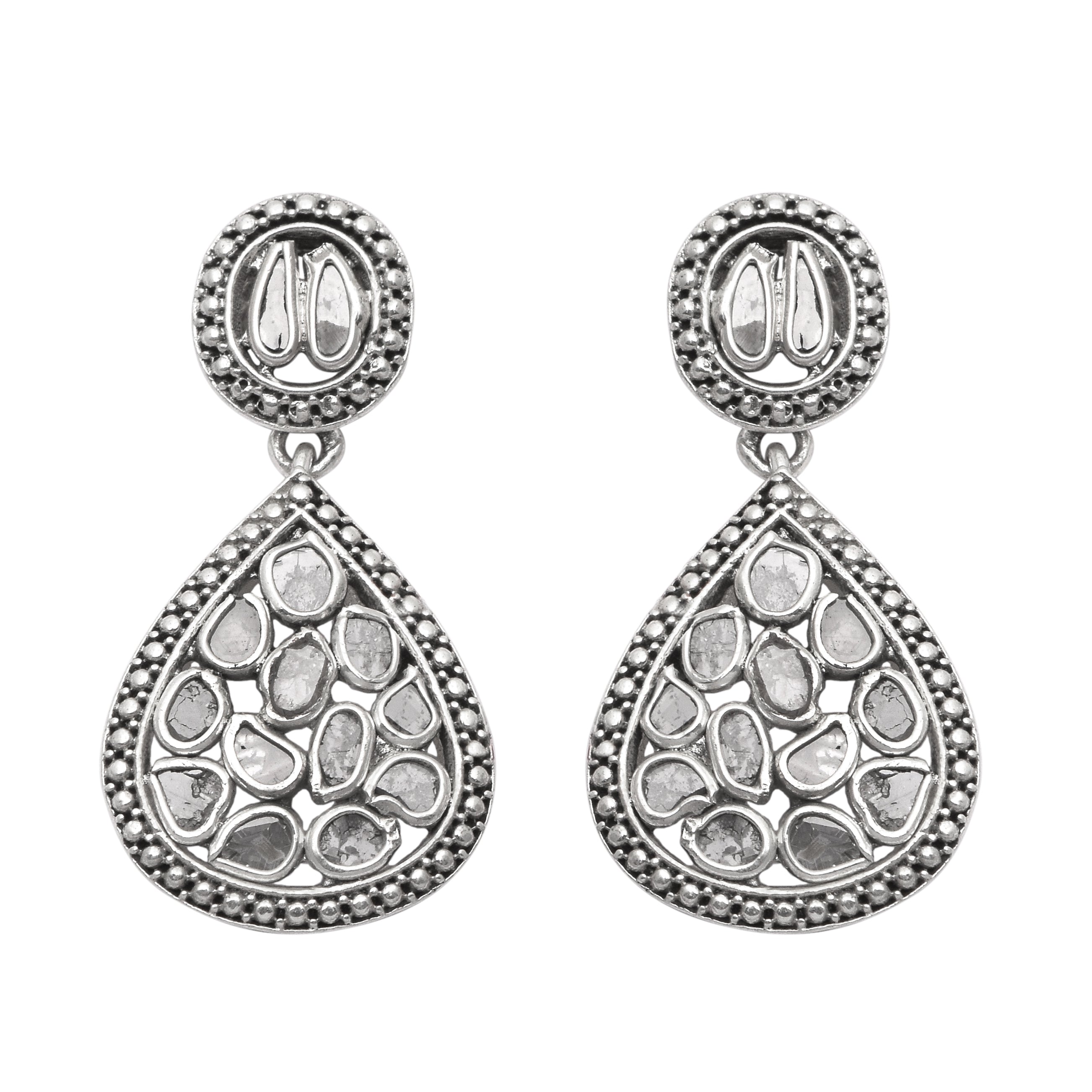 0.80 CTW Diamond Polki Pear Dangle Earrings