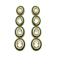 Load image into Gallery viewer, 2 CTW Diamond Polki Green Enamel Long Dangle Earrings
