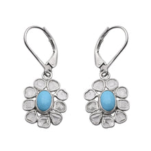Load image into Gallery viewer, 2.50 CTW Diamond Polki Turquoise Floral Dangle Earrings
