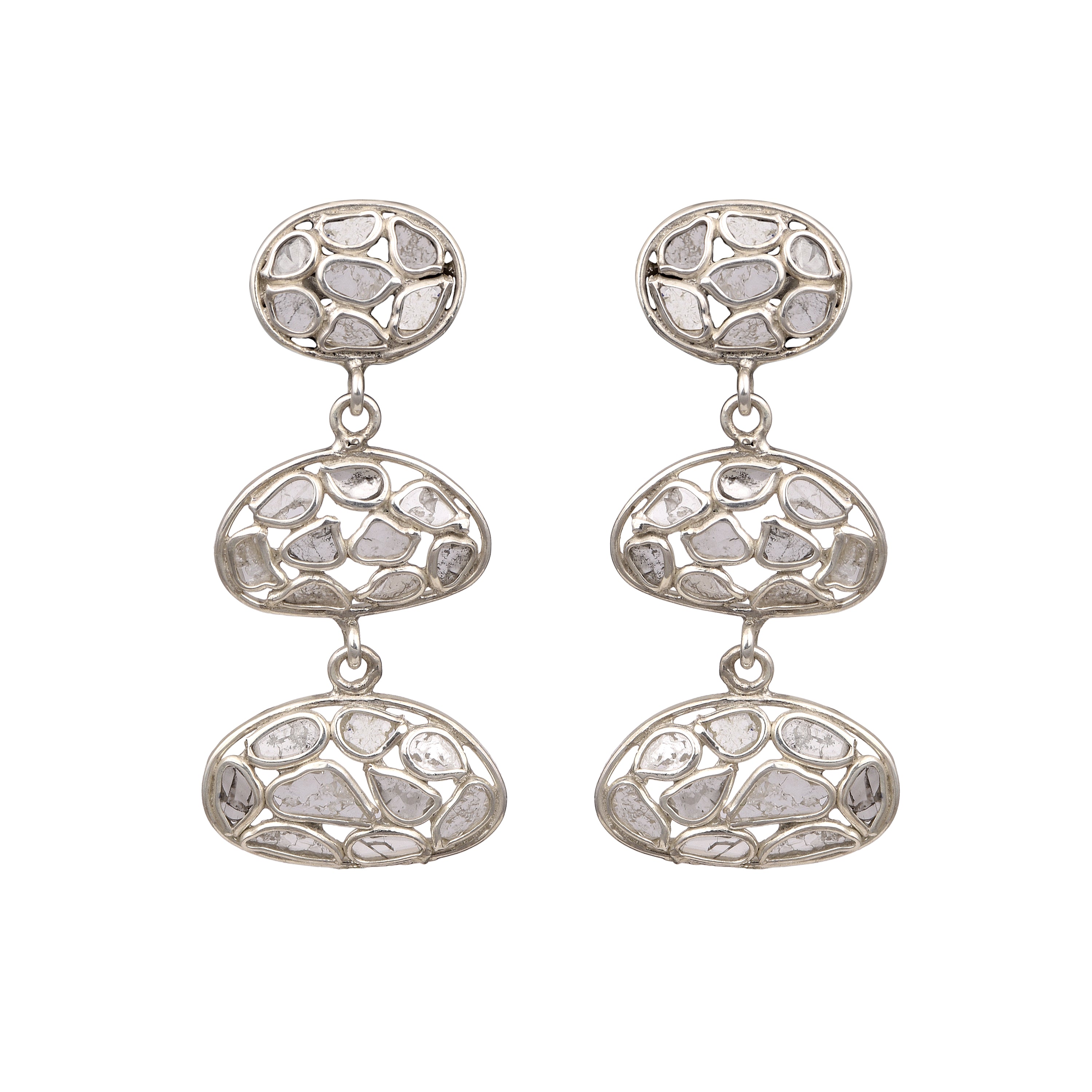 2 CTW Diamond Polki Long Dangle Earrings