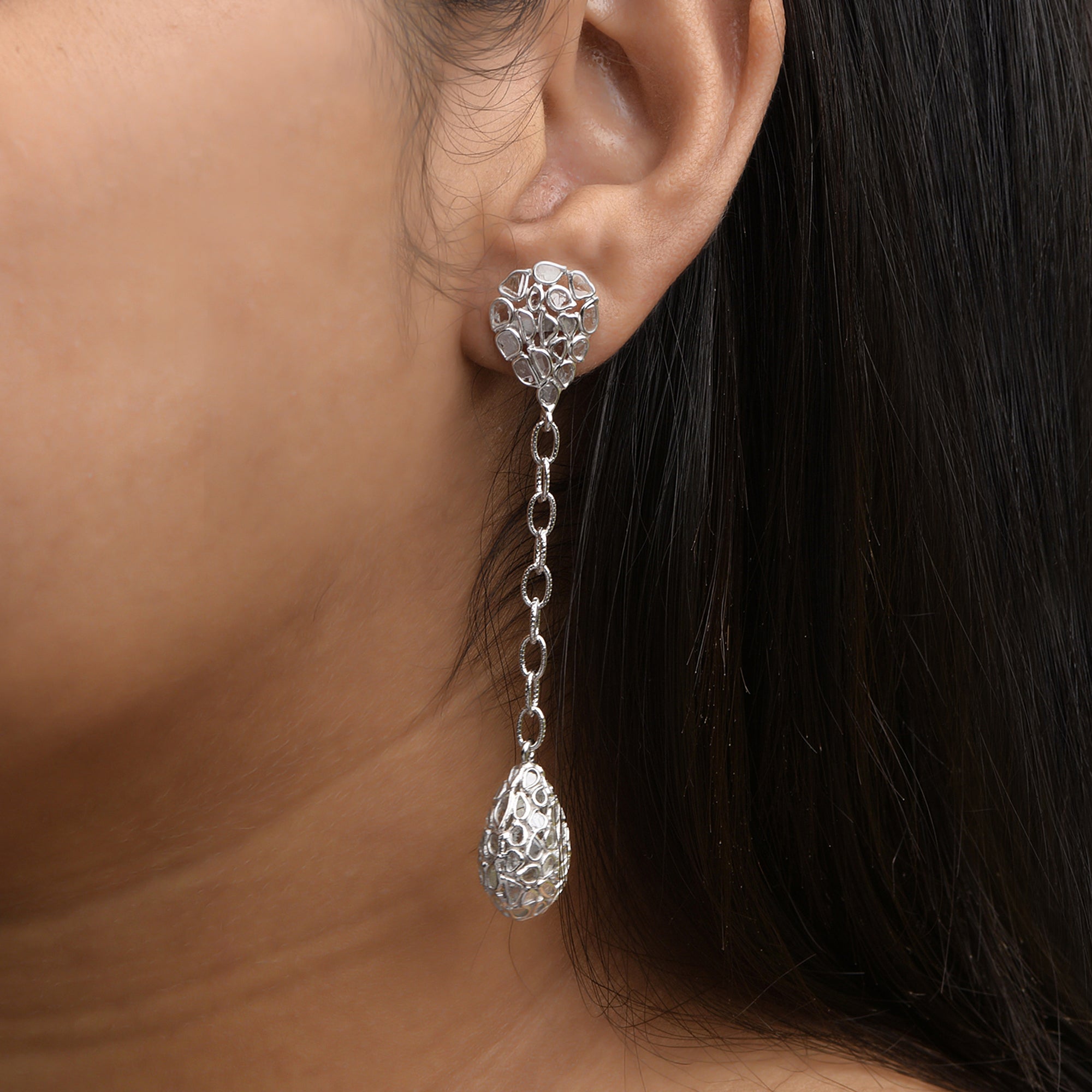 4.50 CTW Diamond Polki Dangle Earrings