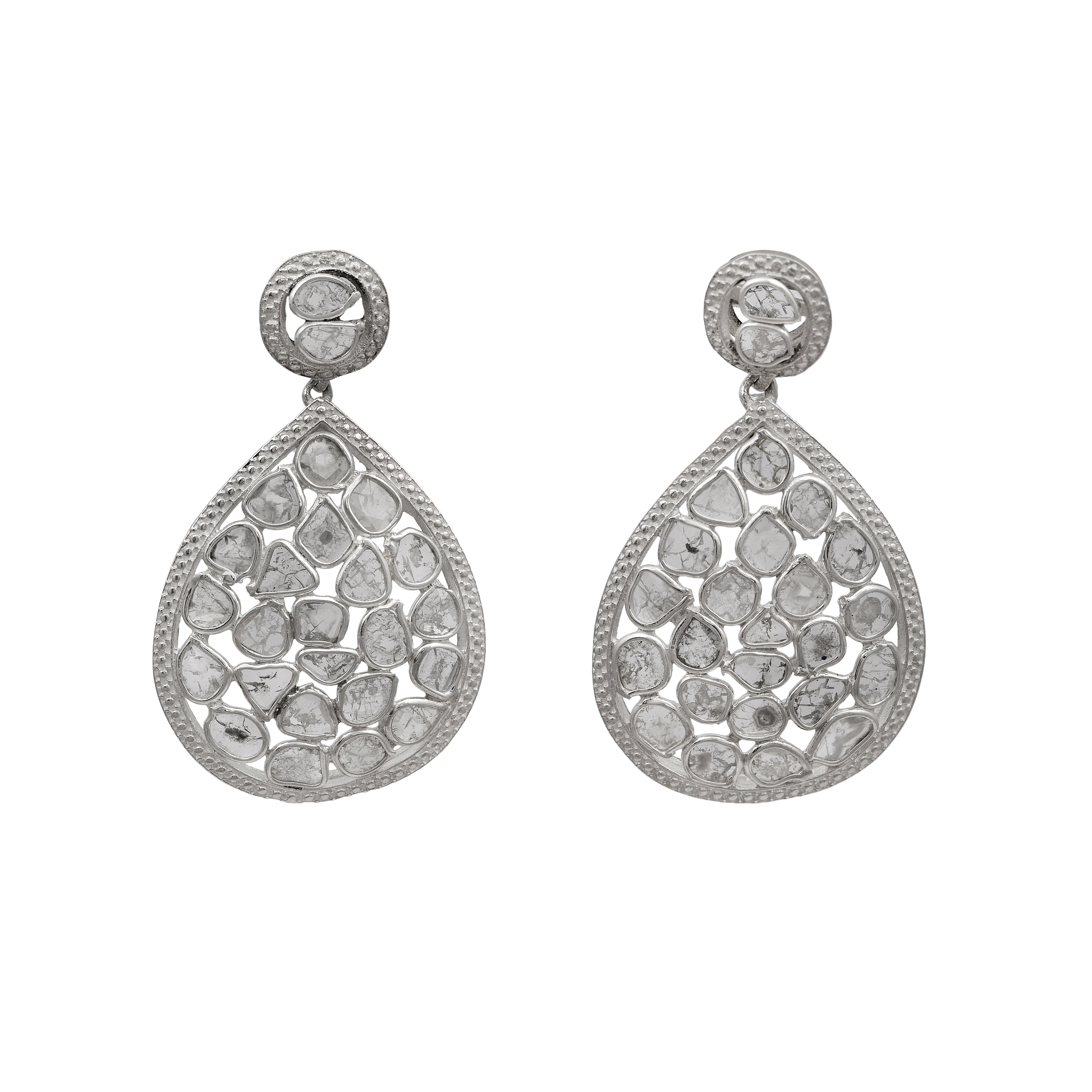 4.50 CTW Diamond Polki Pear Shape Dangle Earrings