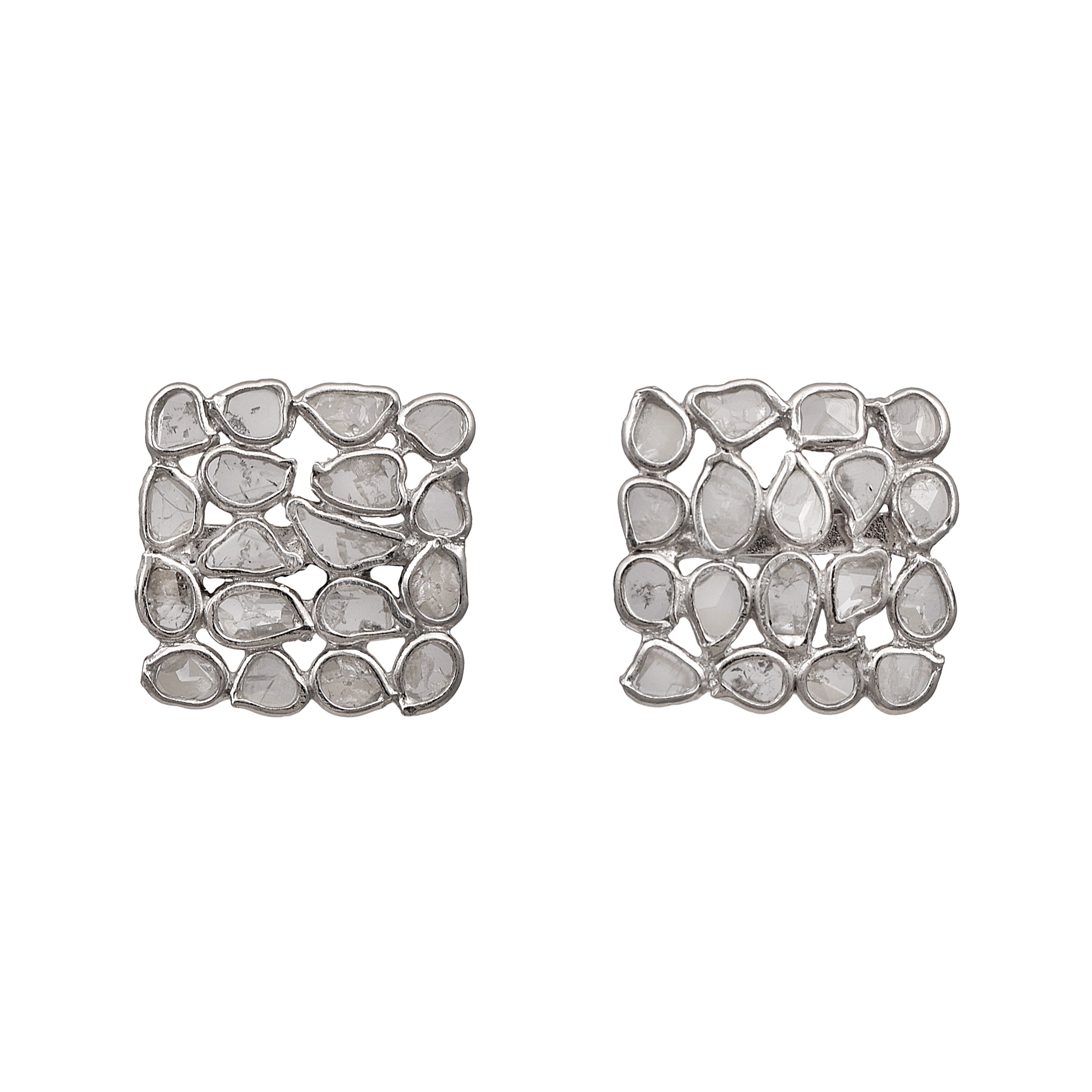 2 CTW Diamond Polki Square Studs