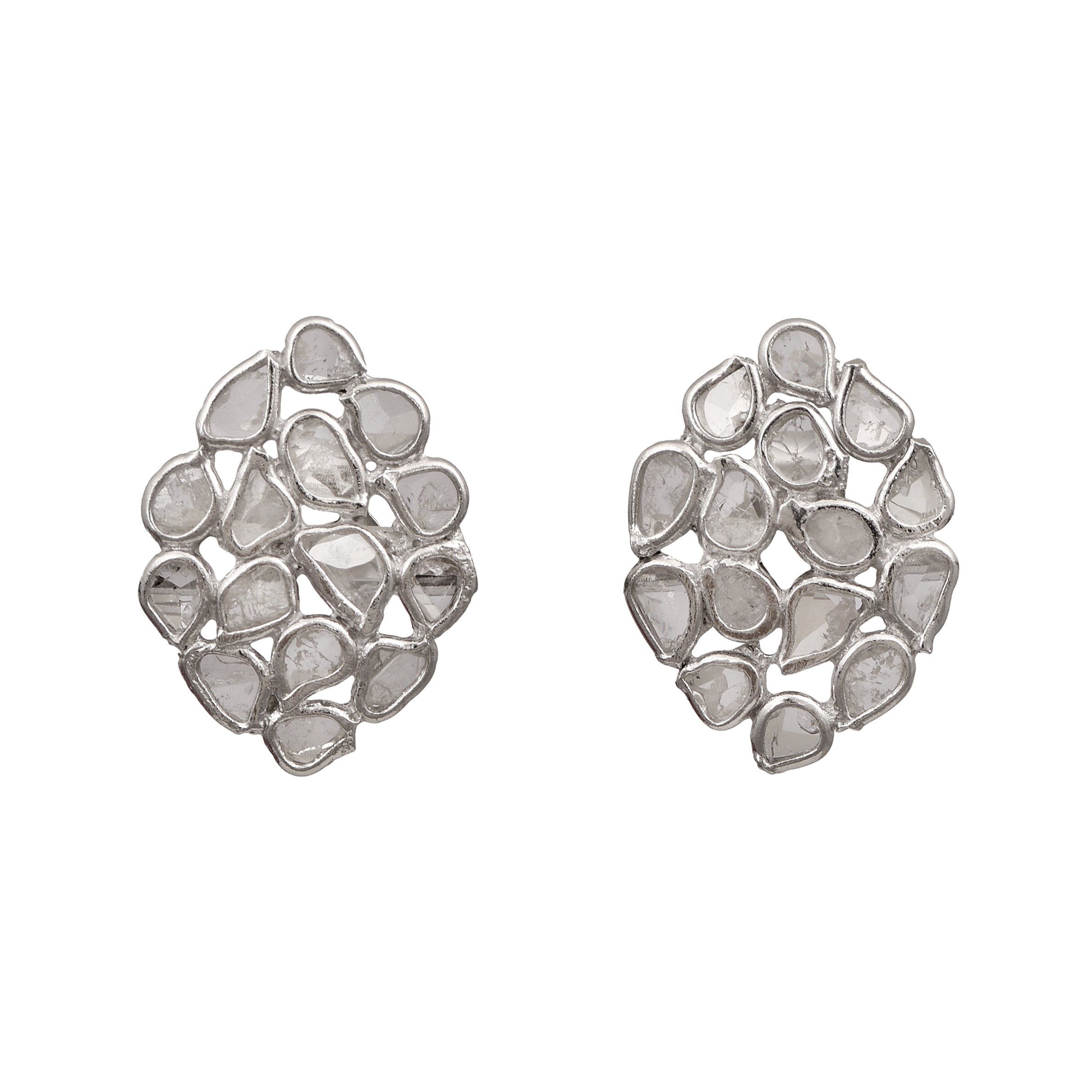 1.20 CTW Diamond Polki Cluster Stud Earrings