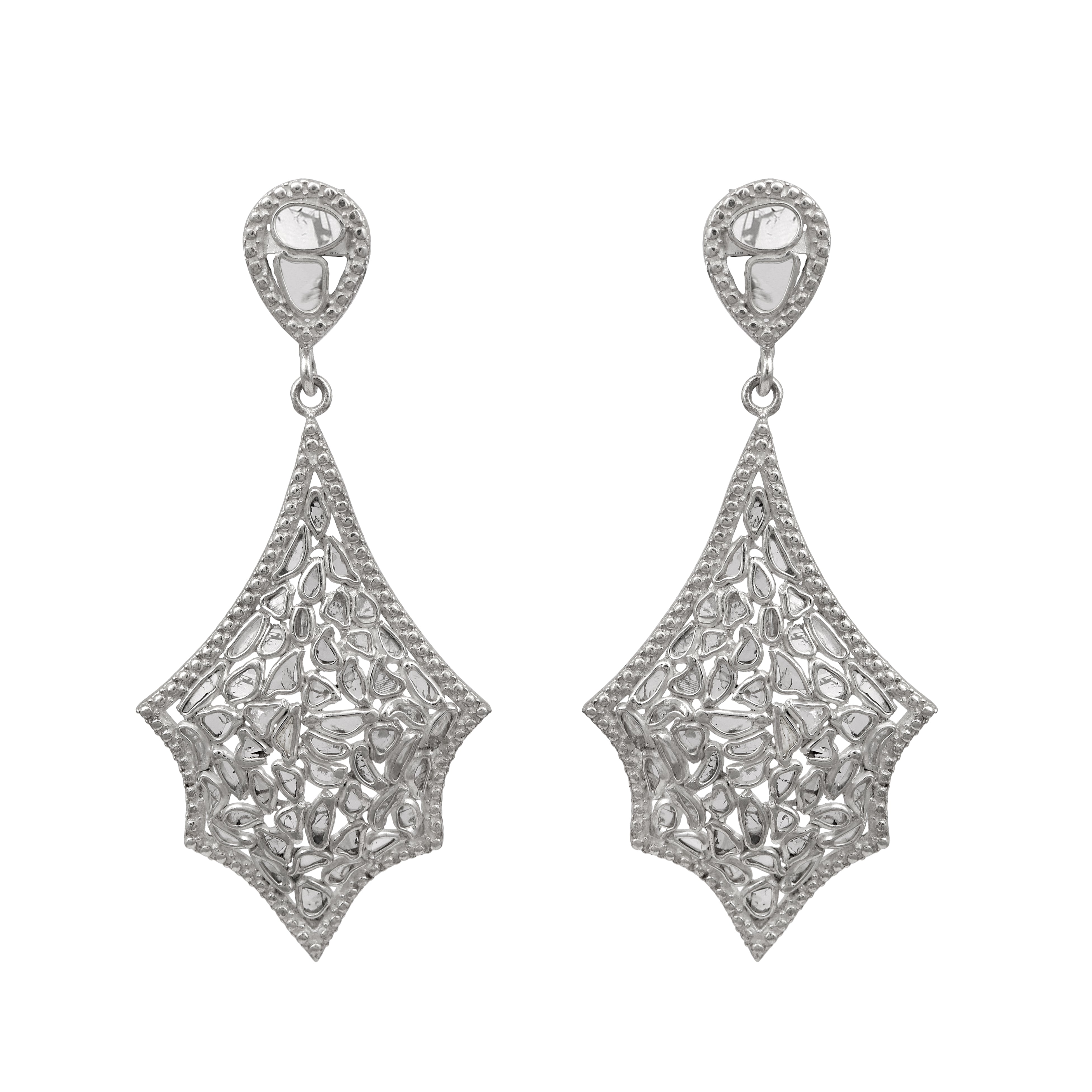 2.25 CTW Diamond Polki Spider Web Dangle Earrings