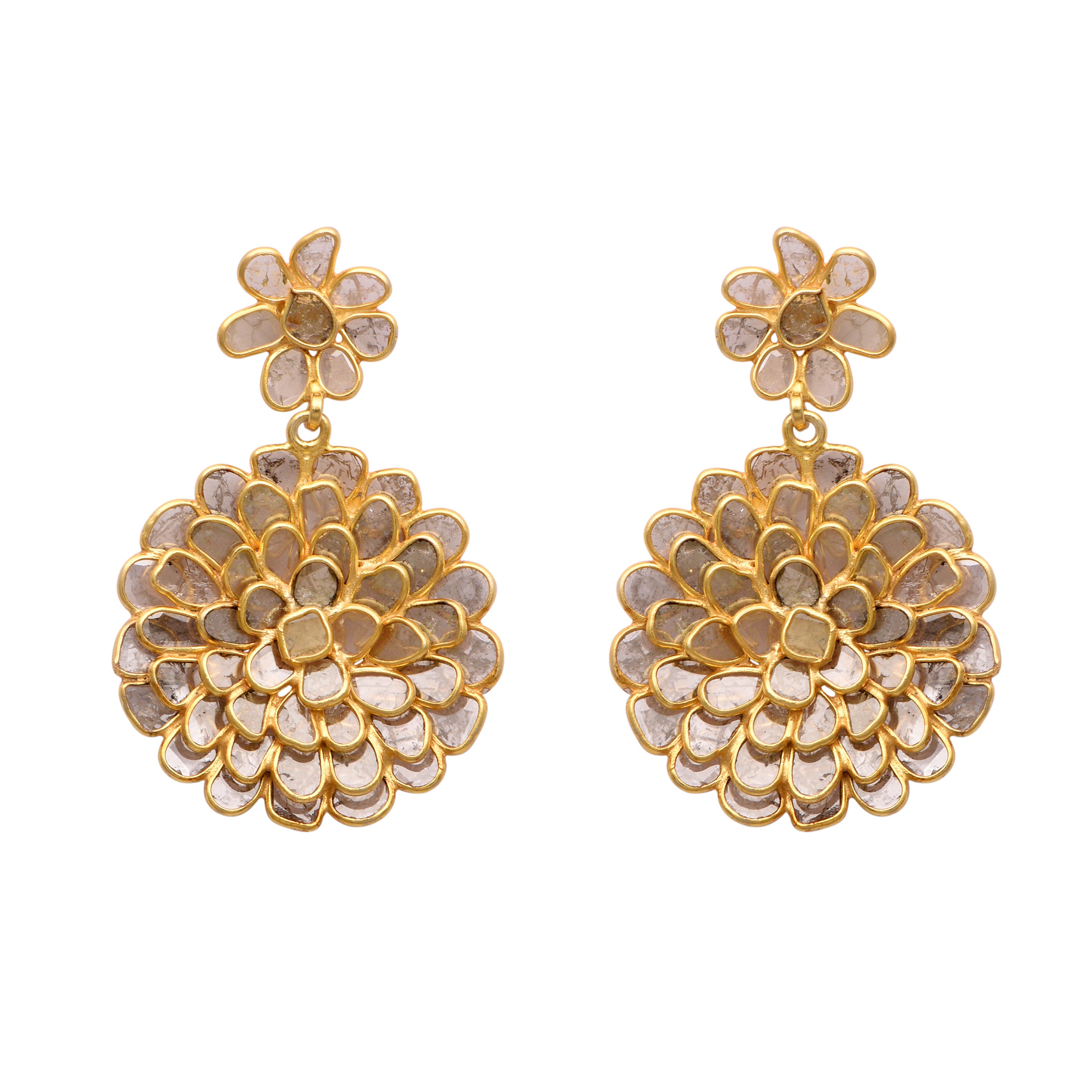 5 CTW Diamond Polki 3D Floral Earrings
