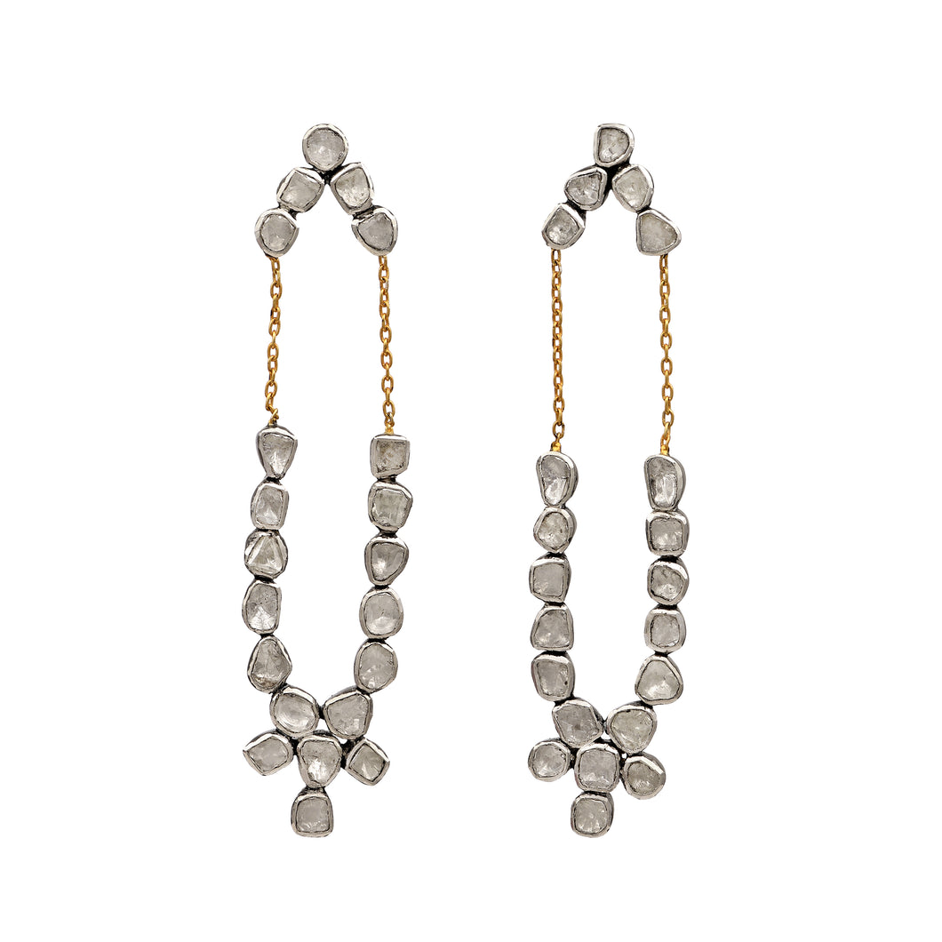 6 CTW Diamond Polki Long Dangle Chain Earrings