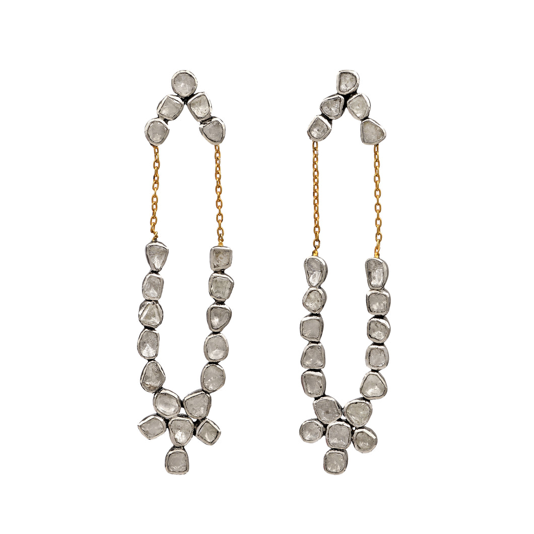 6 CTW Diamond Polki Long Dangle Chain Earrings