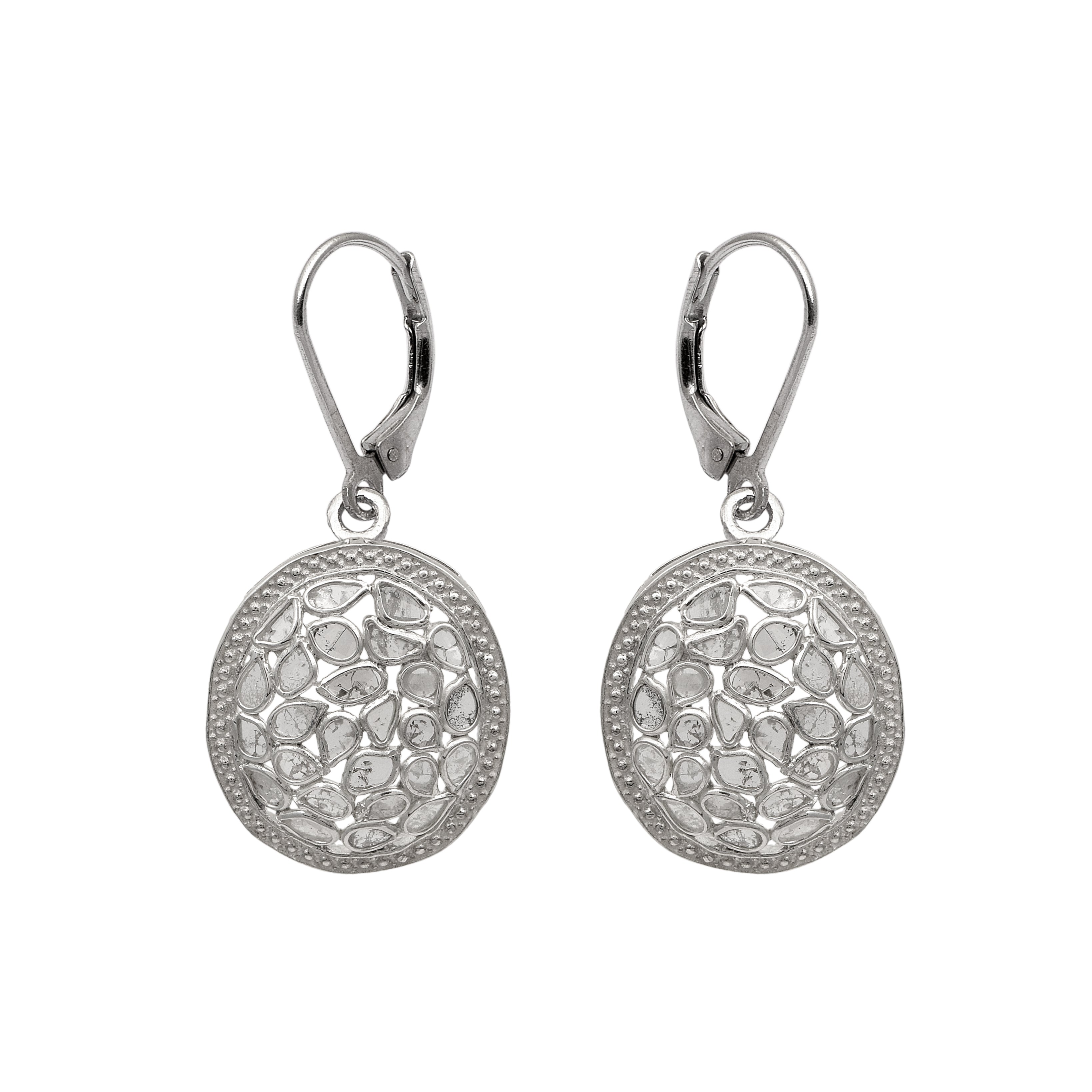 1.20 CTW Diamond Polki Oval Earrings